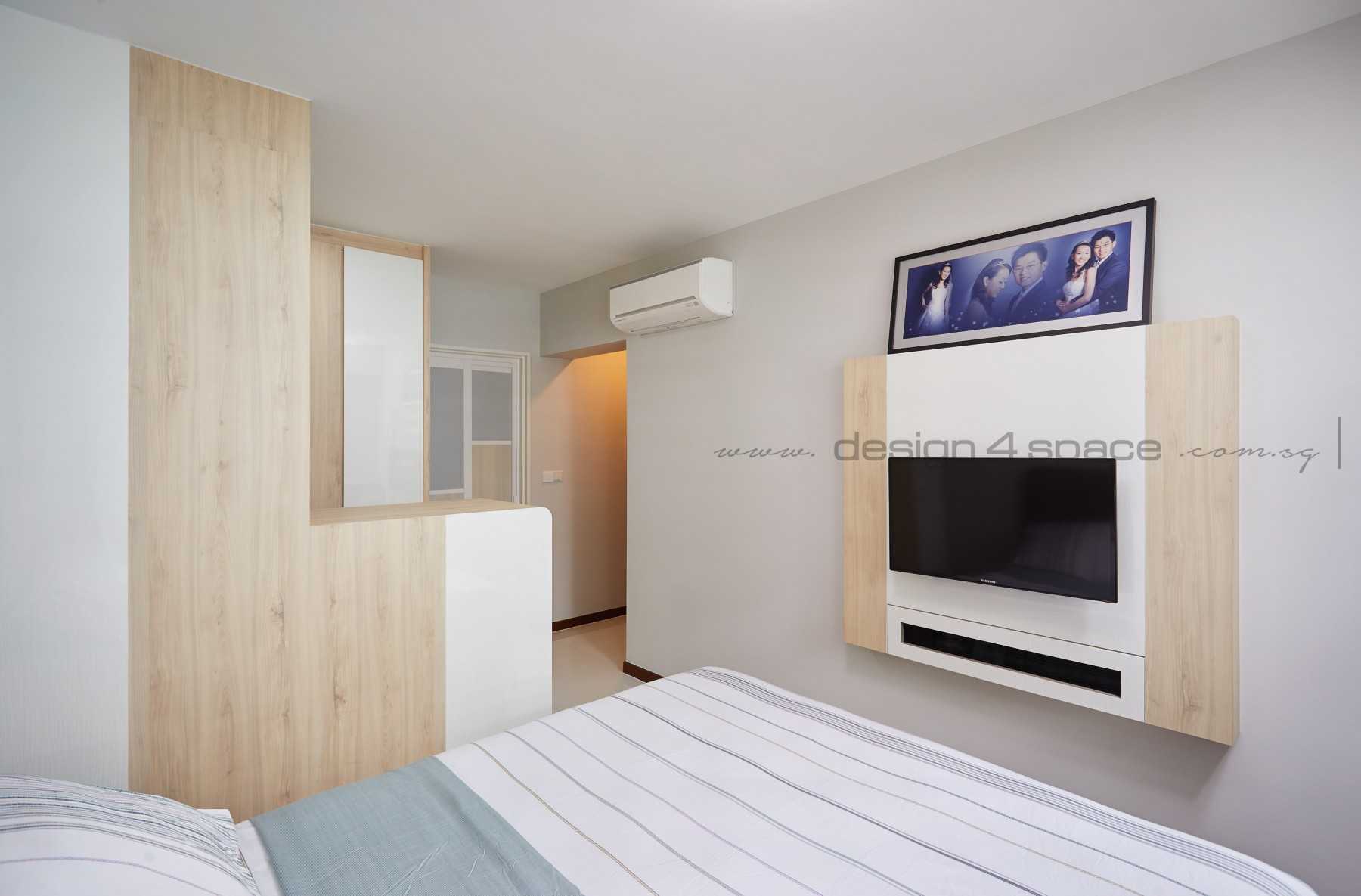 Contemporary Bedroom with Marble Floor and Wood Flooring