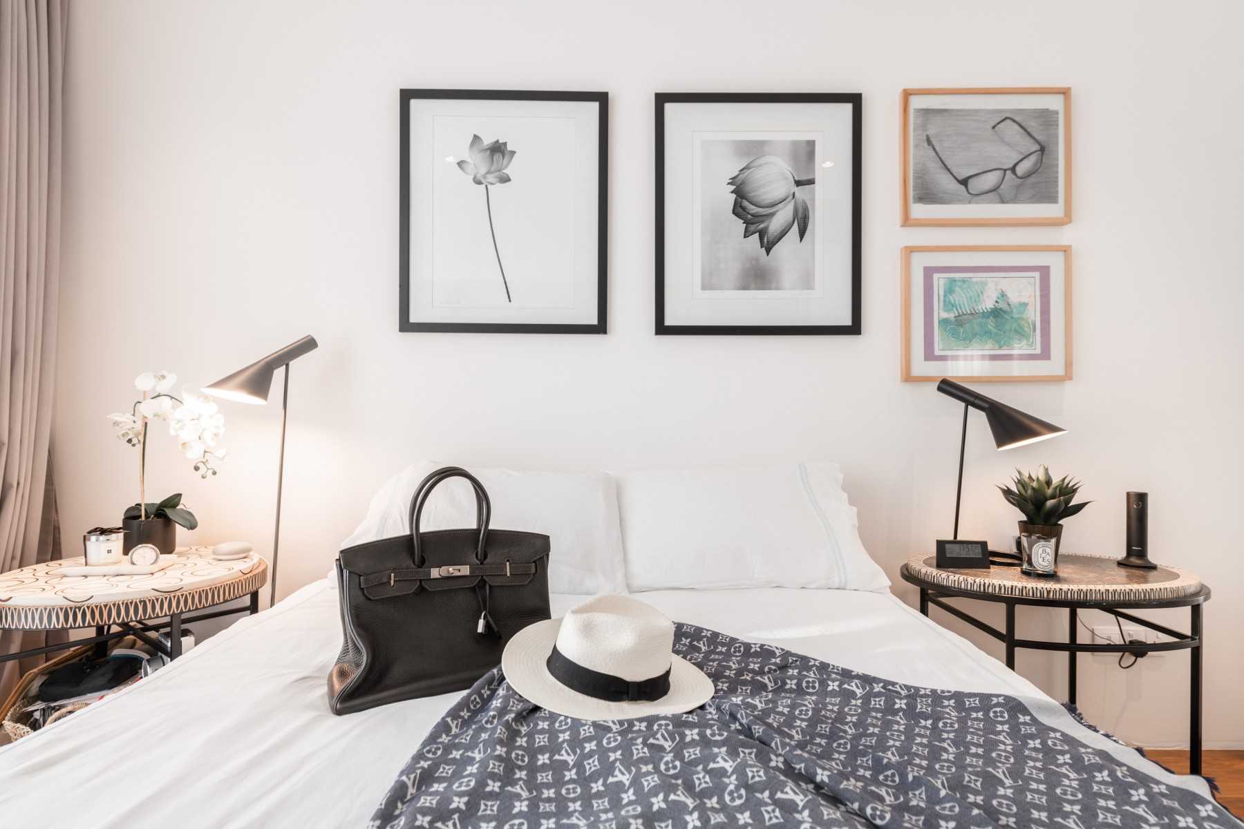 Scandinavian Bedroom with Artwork and Downlights