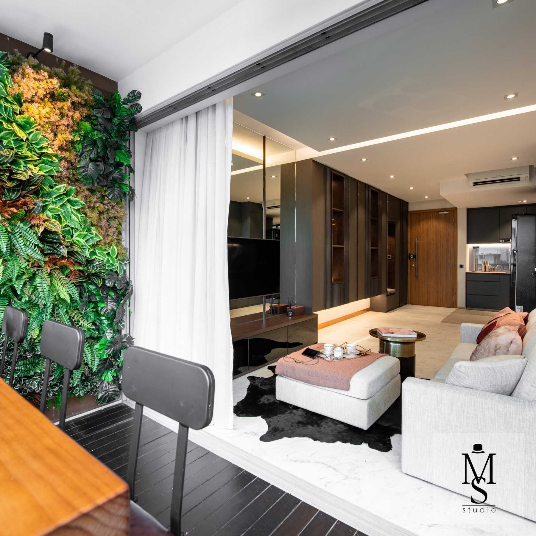 Modern Balcony with Window Grille and Curtain