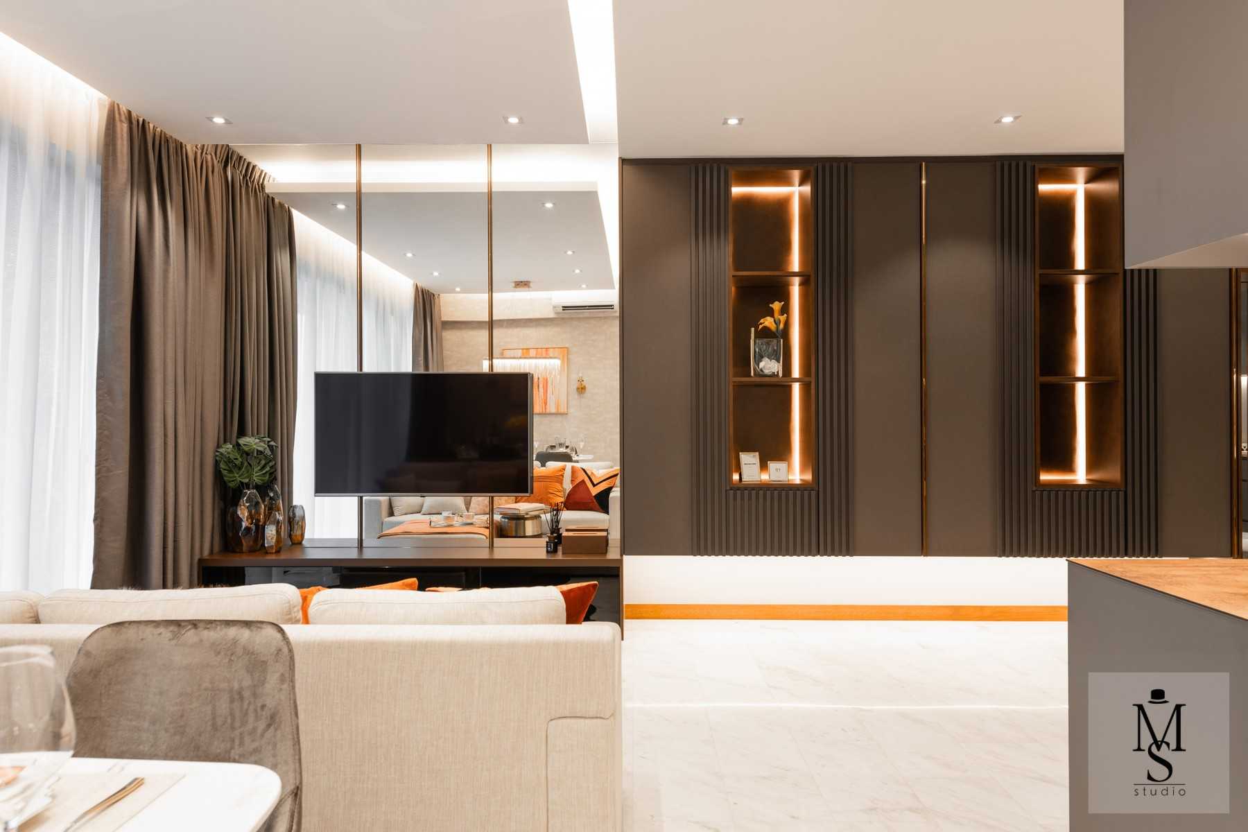Modern Living Room with Bookshelf and TV Console