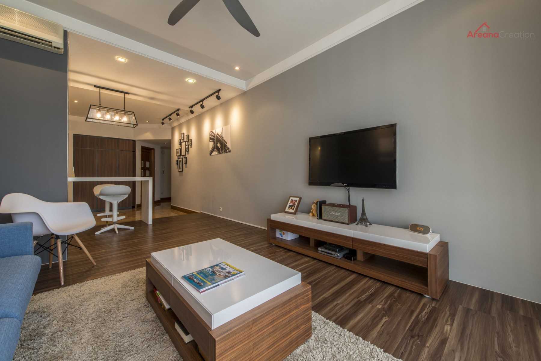Contemporary Living Room with TV Console and Drop Light