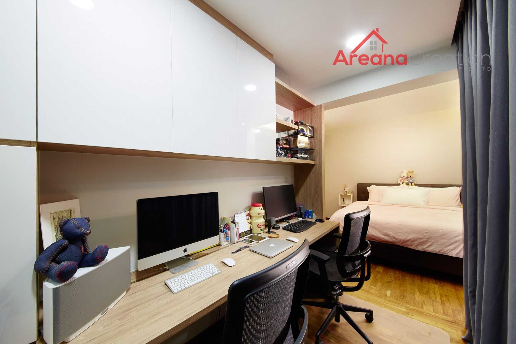 Contemporary Home Office with Bookshelf and Desk