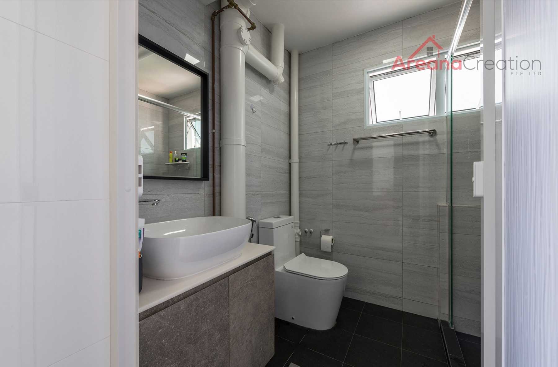 Contemporary Bathroom with Homogeneous Tiles and Mirror