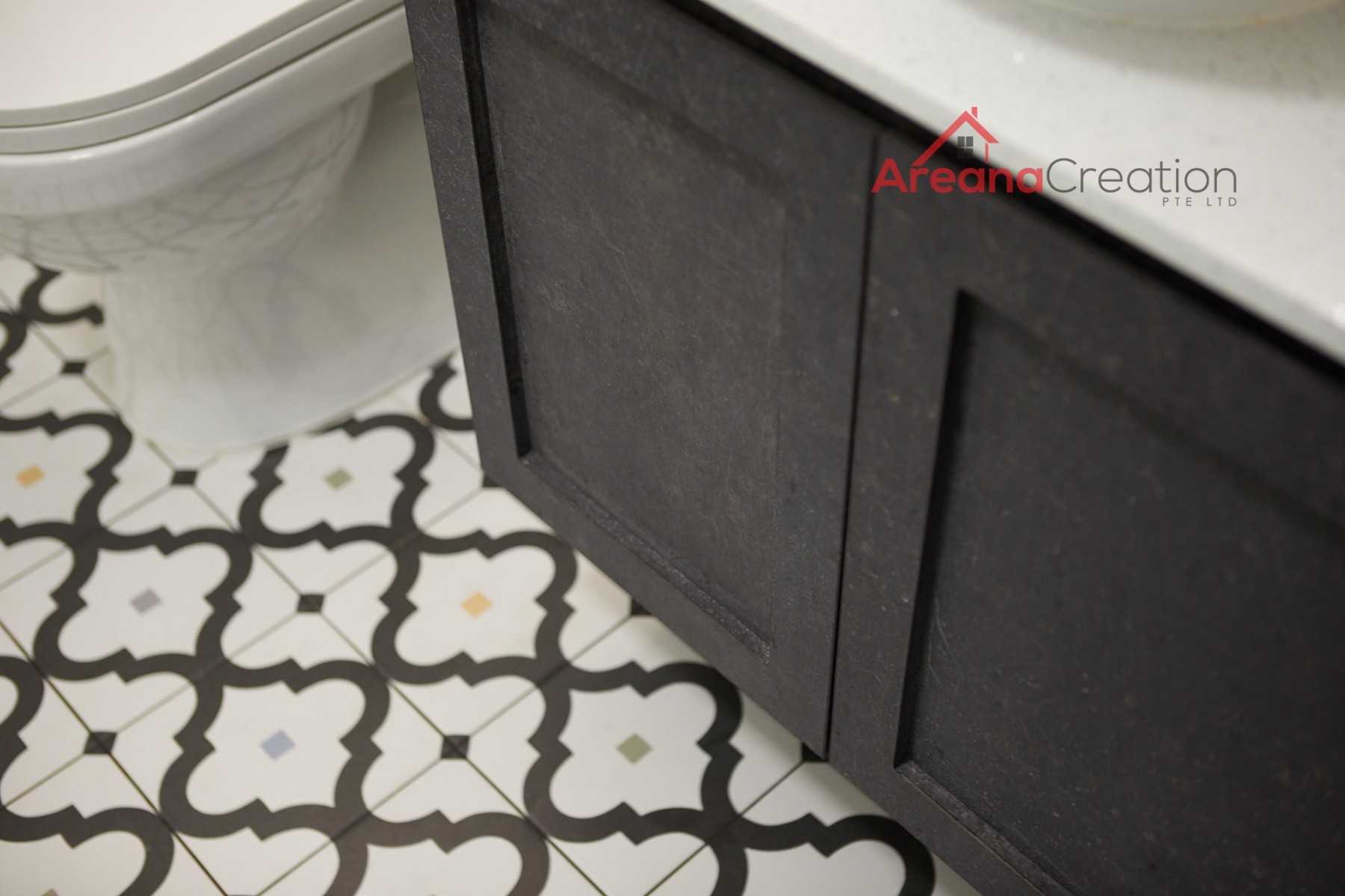 Scandinavian Bathroom with Countertop and Homogeneous Tiles