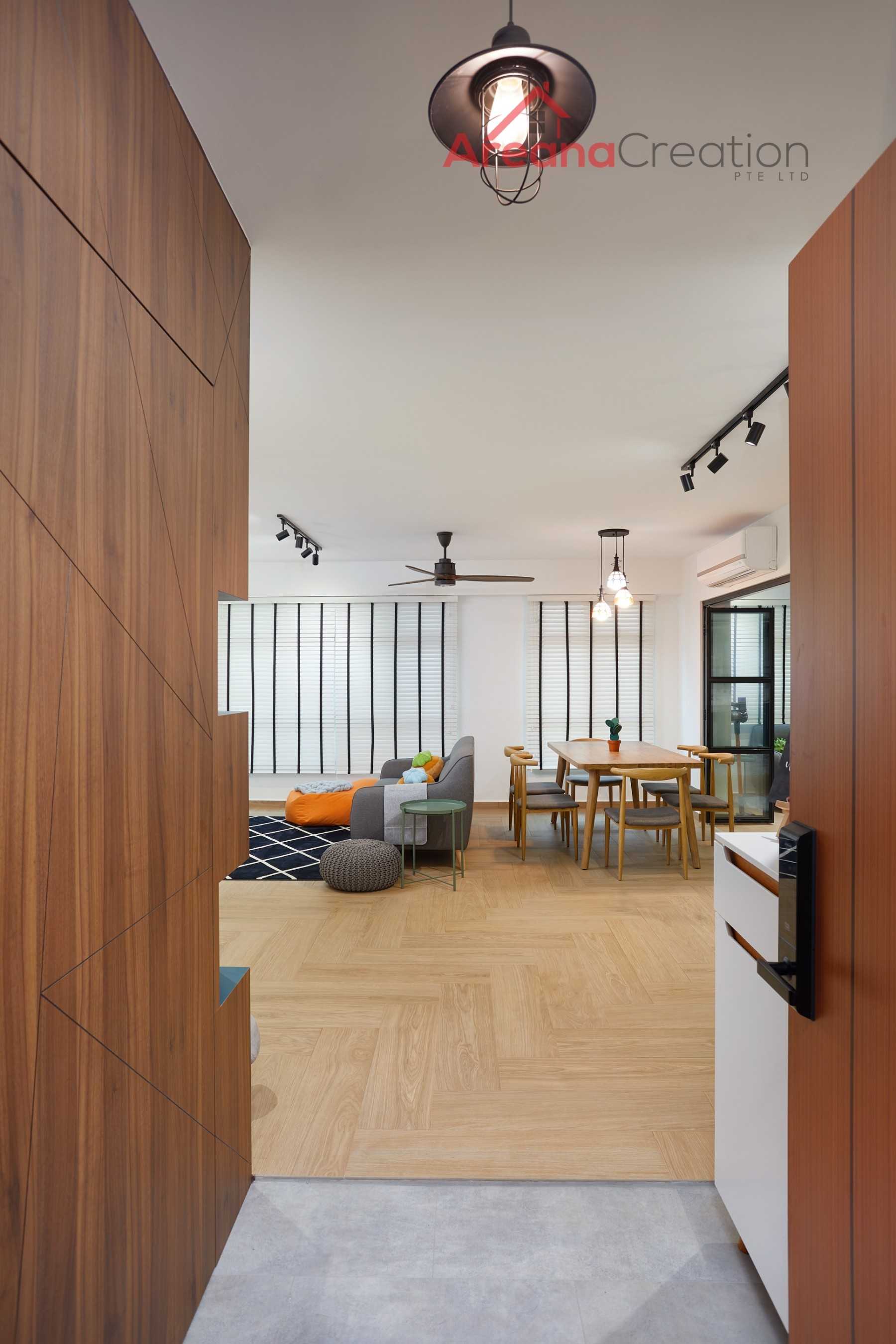 Scandinavian Entryway with Mirror and Seating Bench