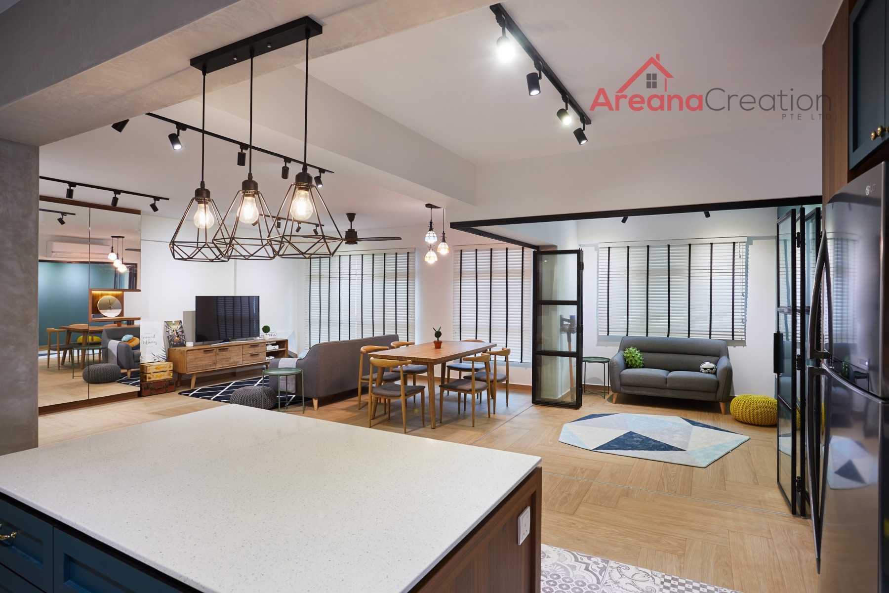 Scandinavian Living Room with Vinyl Flooring and TV Console