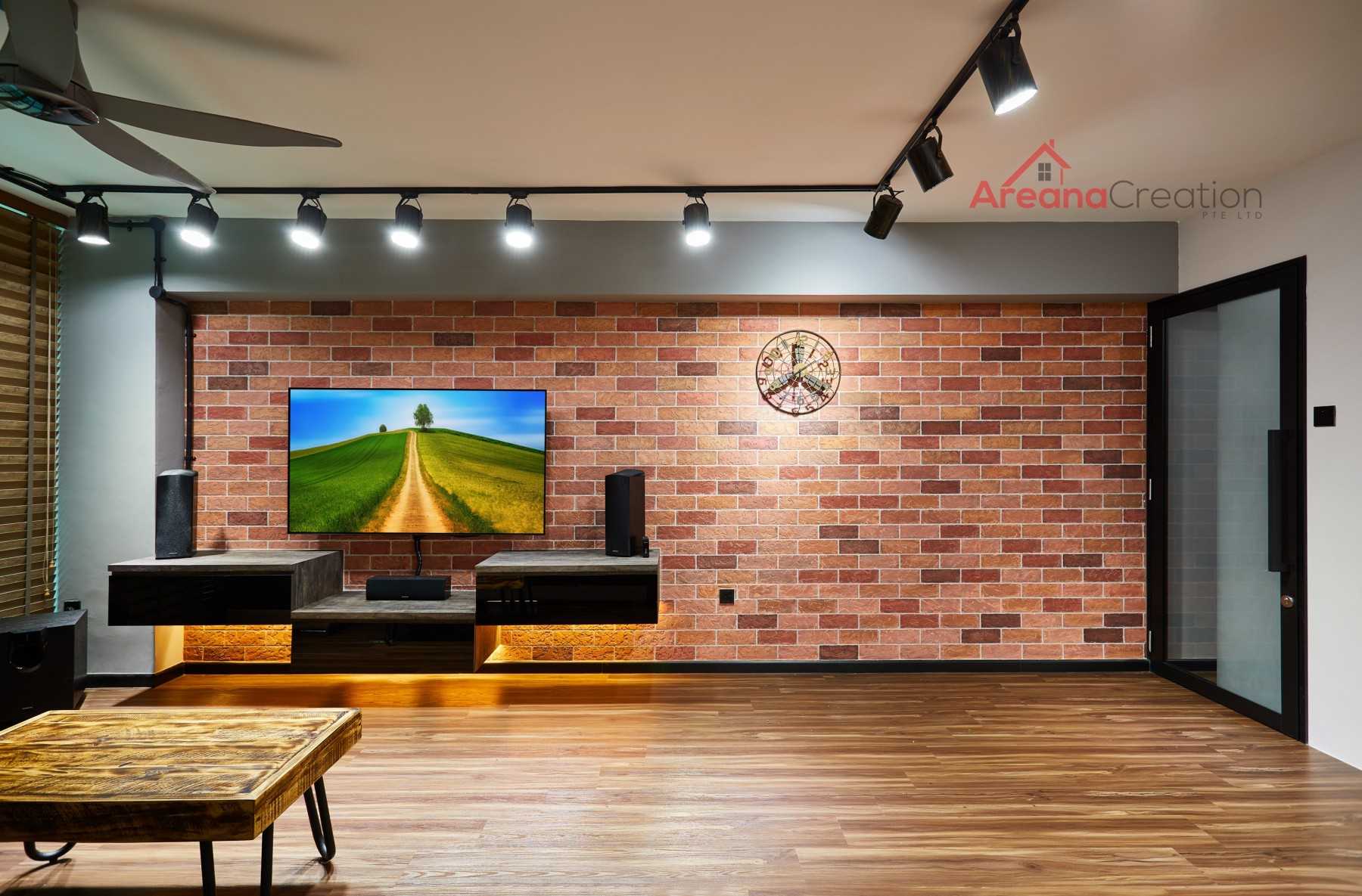Industrial Living Room with Vinyl Flooring and TV Console