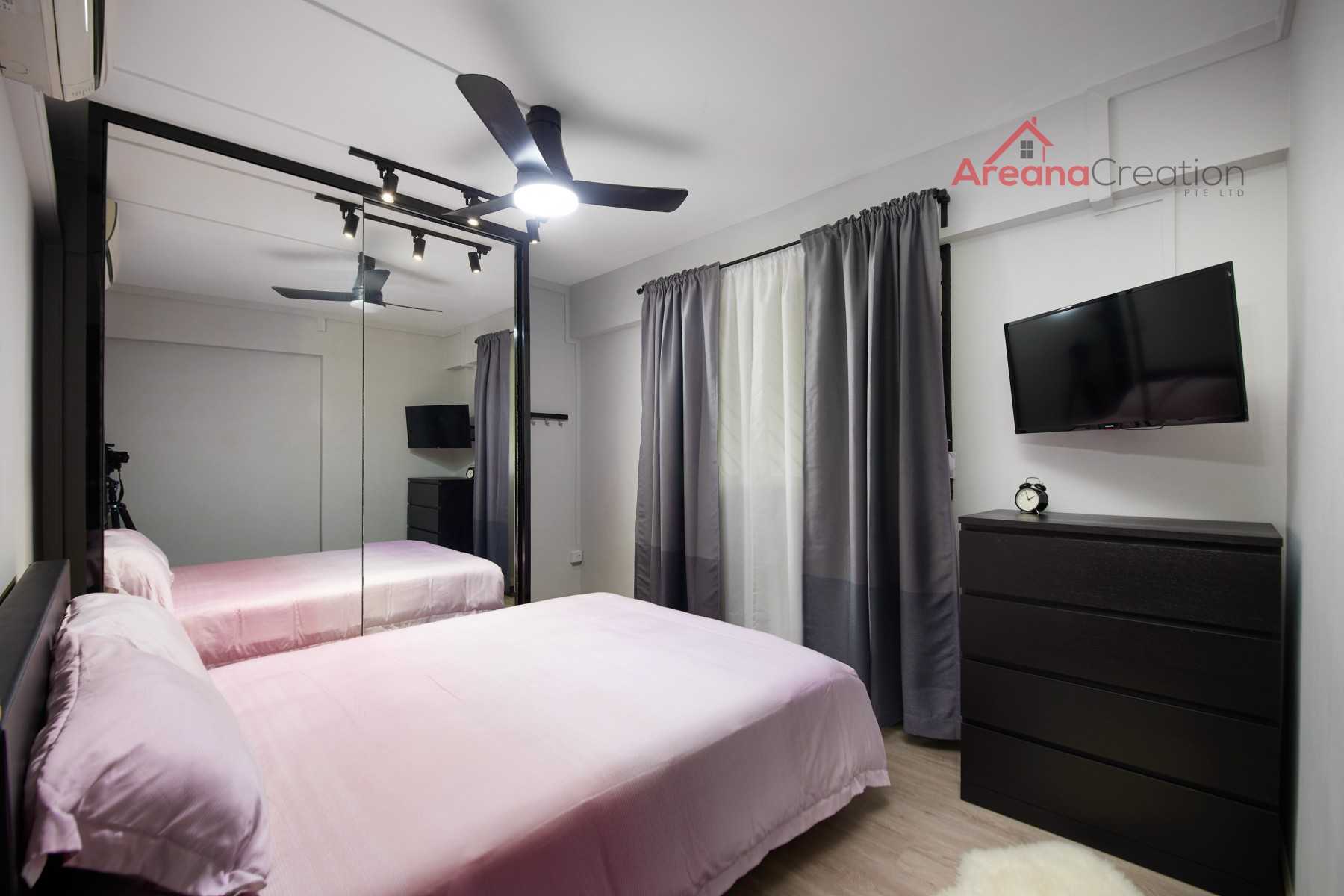Contemporary Bedroom with Wood Flooring and Cove Lighting