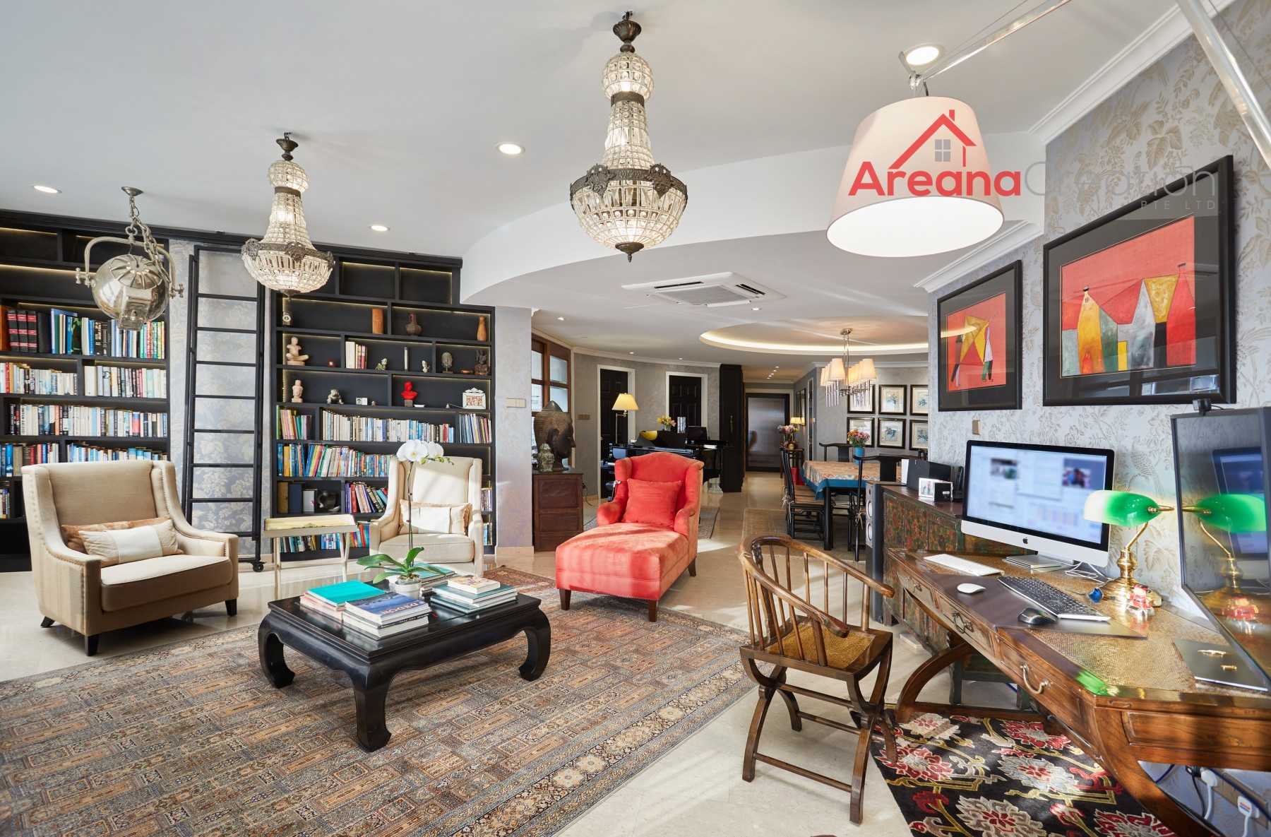 Vintage Living Room with Wood Flooring and Cove Lighting