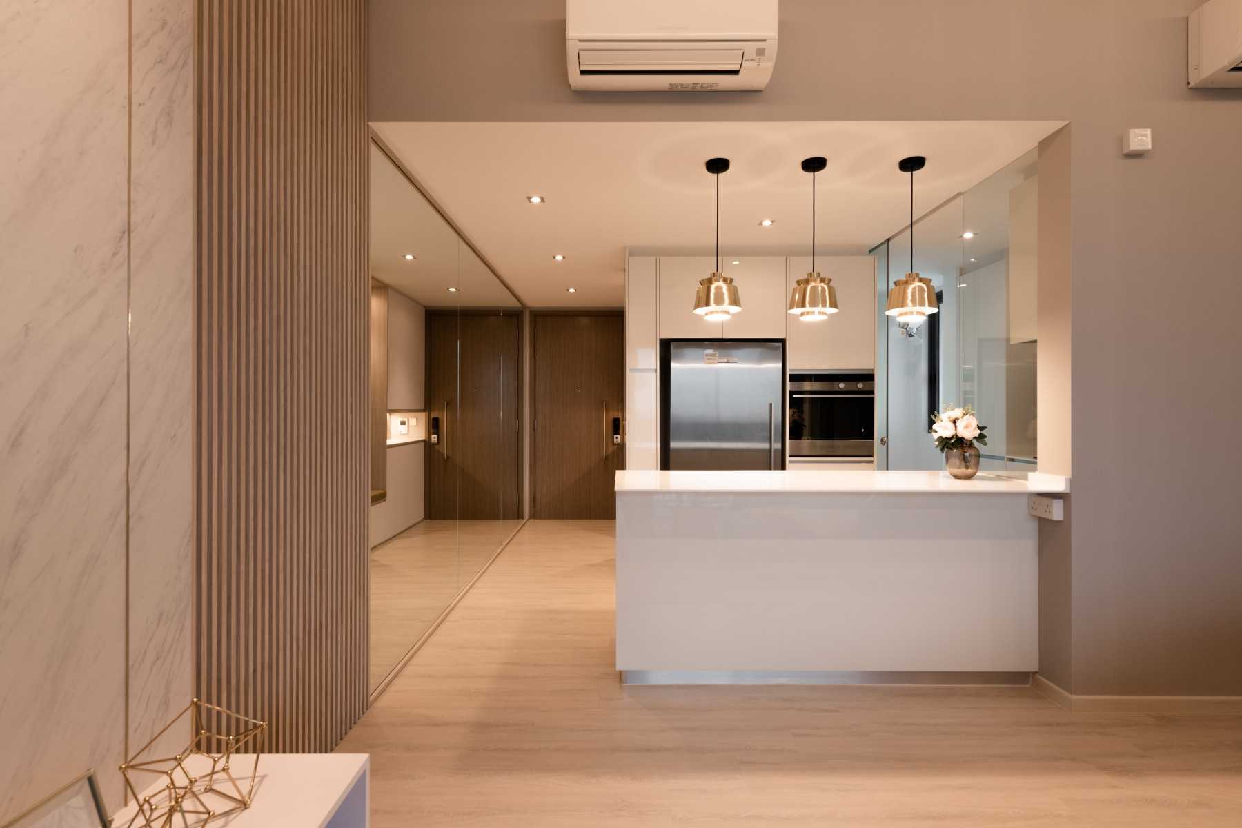 Scandinavian Kitchen with Countertop and Vinyl Flooring
