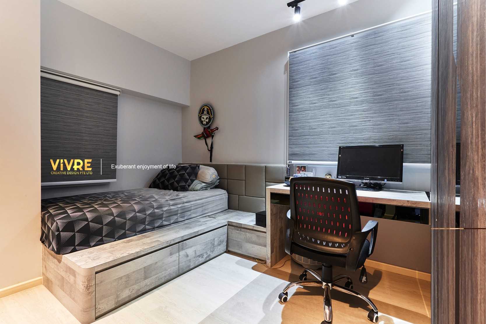 Modern Bedroom with Bookshelf and Platform Bed