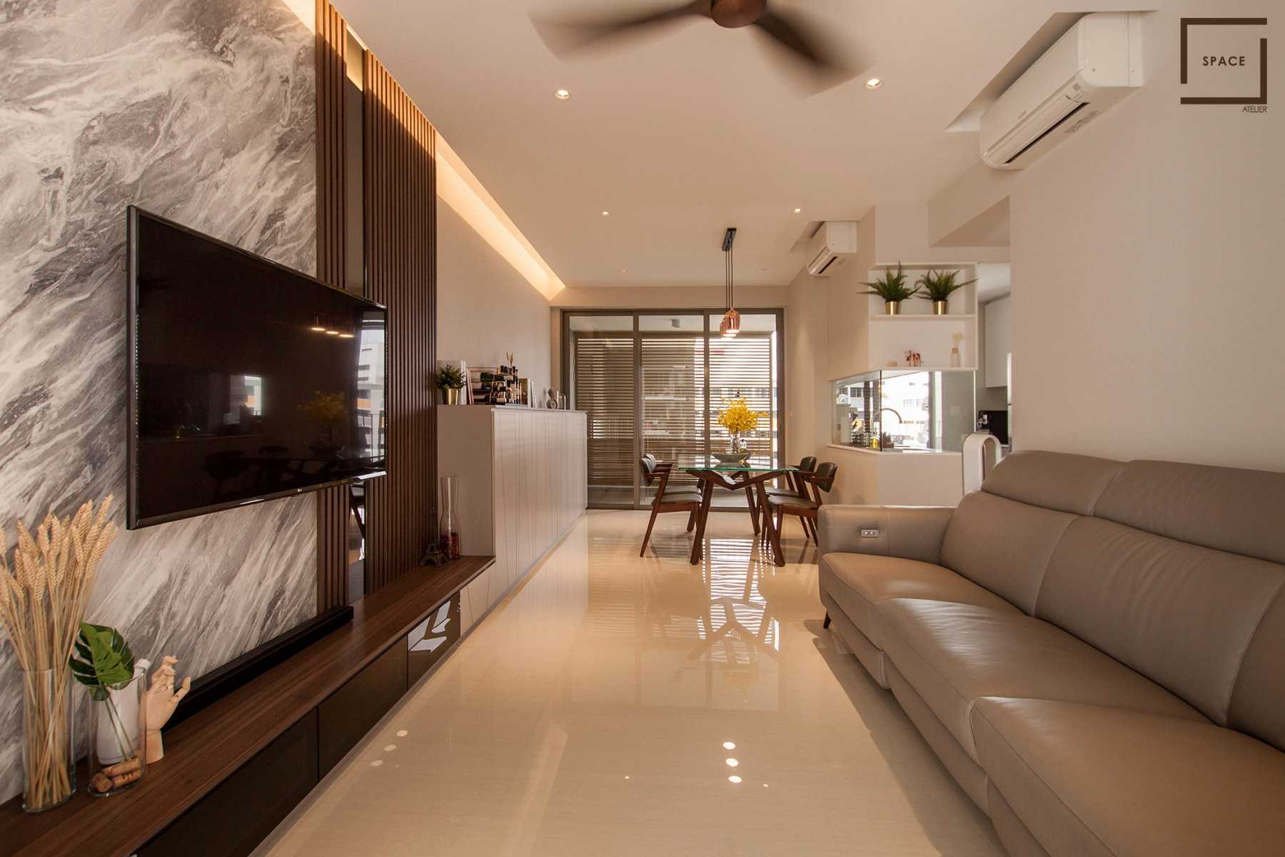 Minimalist Living Room with Wood Flooring and TV Console