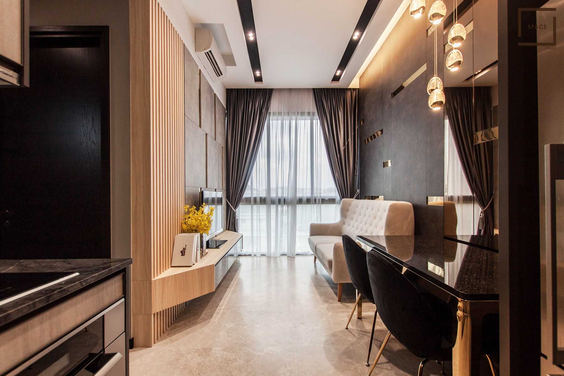 Contemporary Living Room with TV Console and Ceiling Light