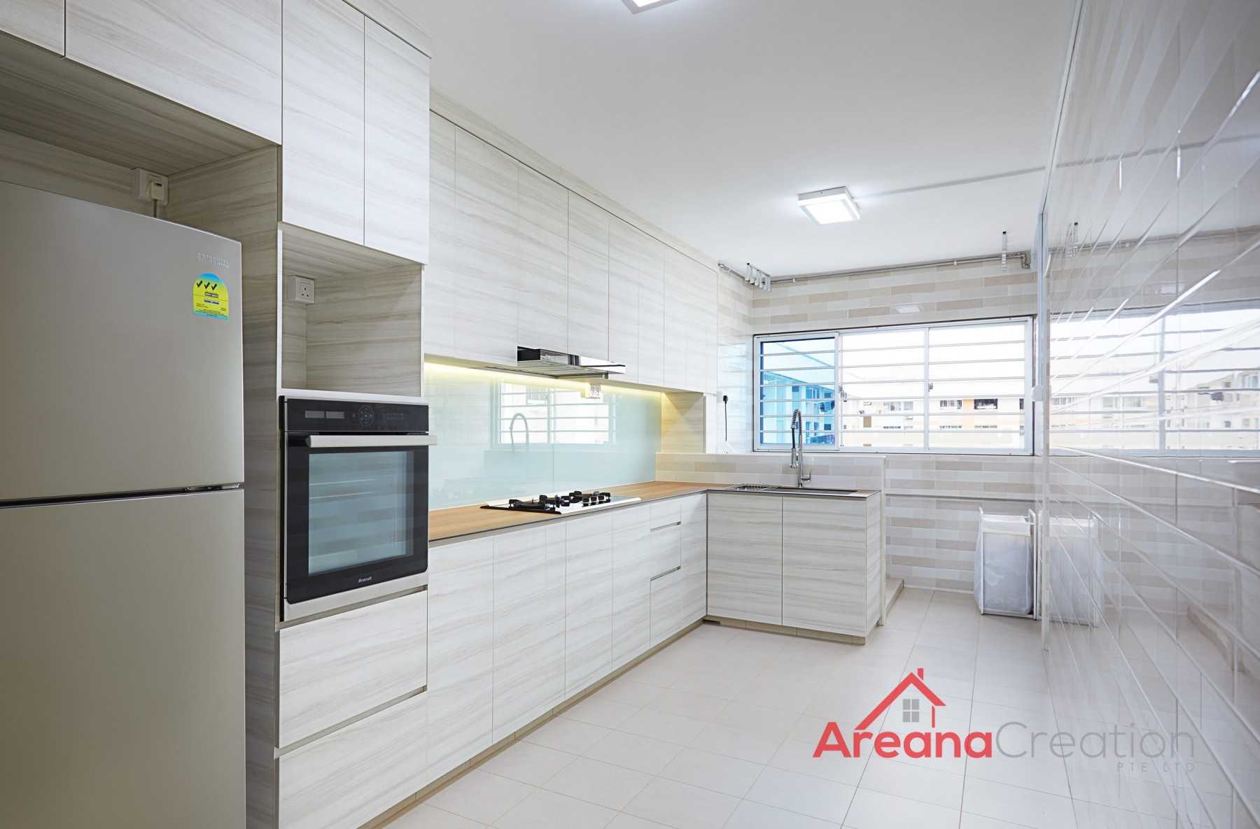Contemporary Kitchen with Homogeneous Tiles and Kitchen Window