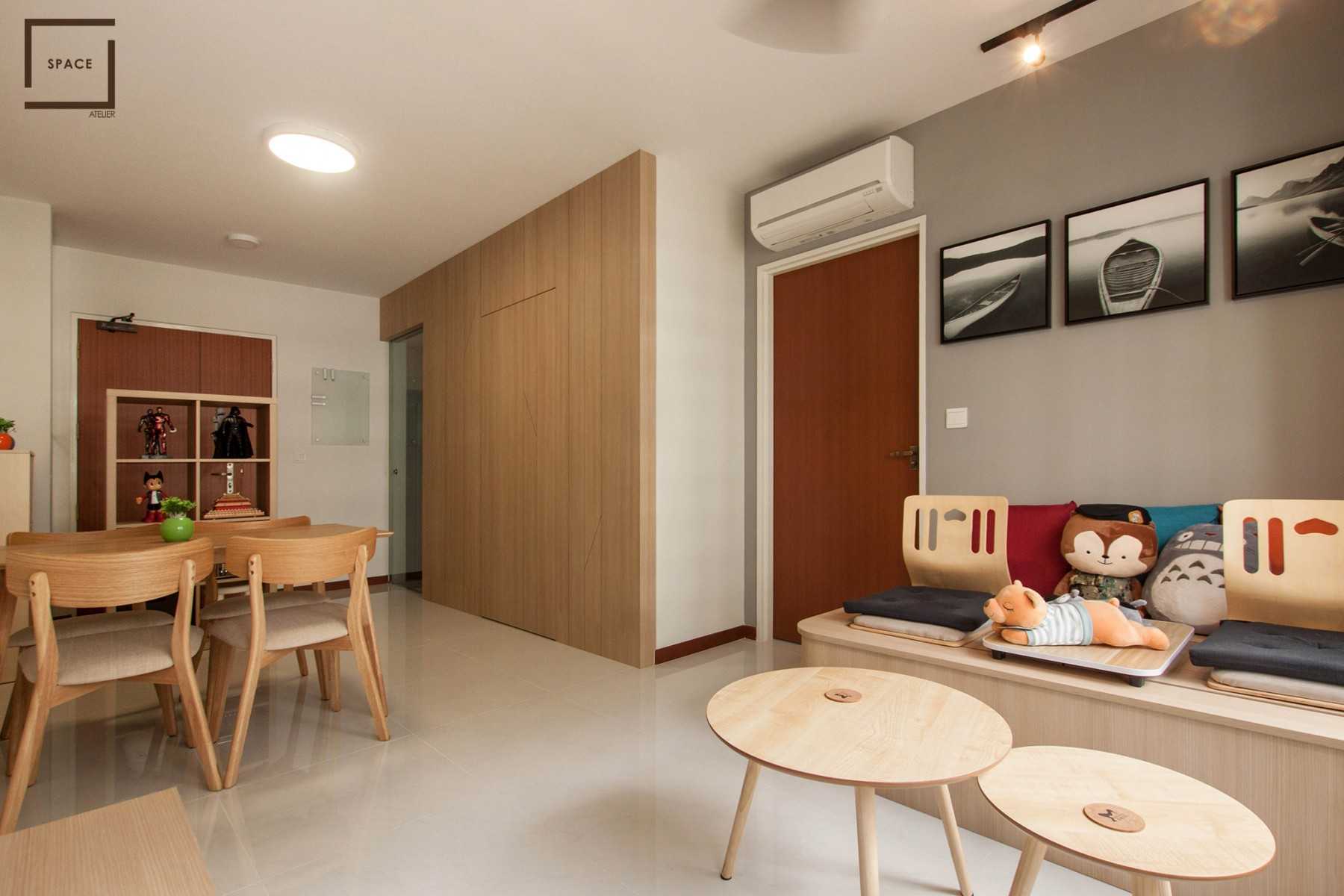 Scandinavian Living Room with Homogeneous Tiles and TV Console