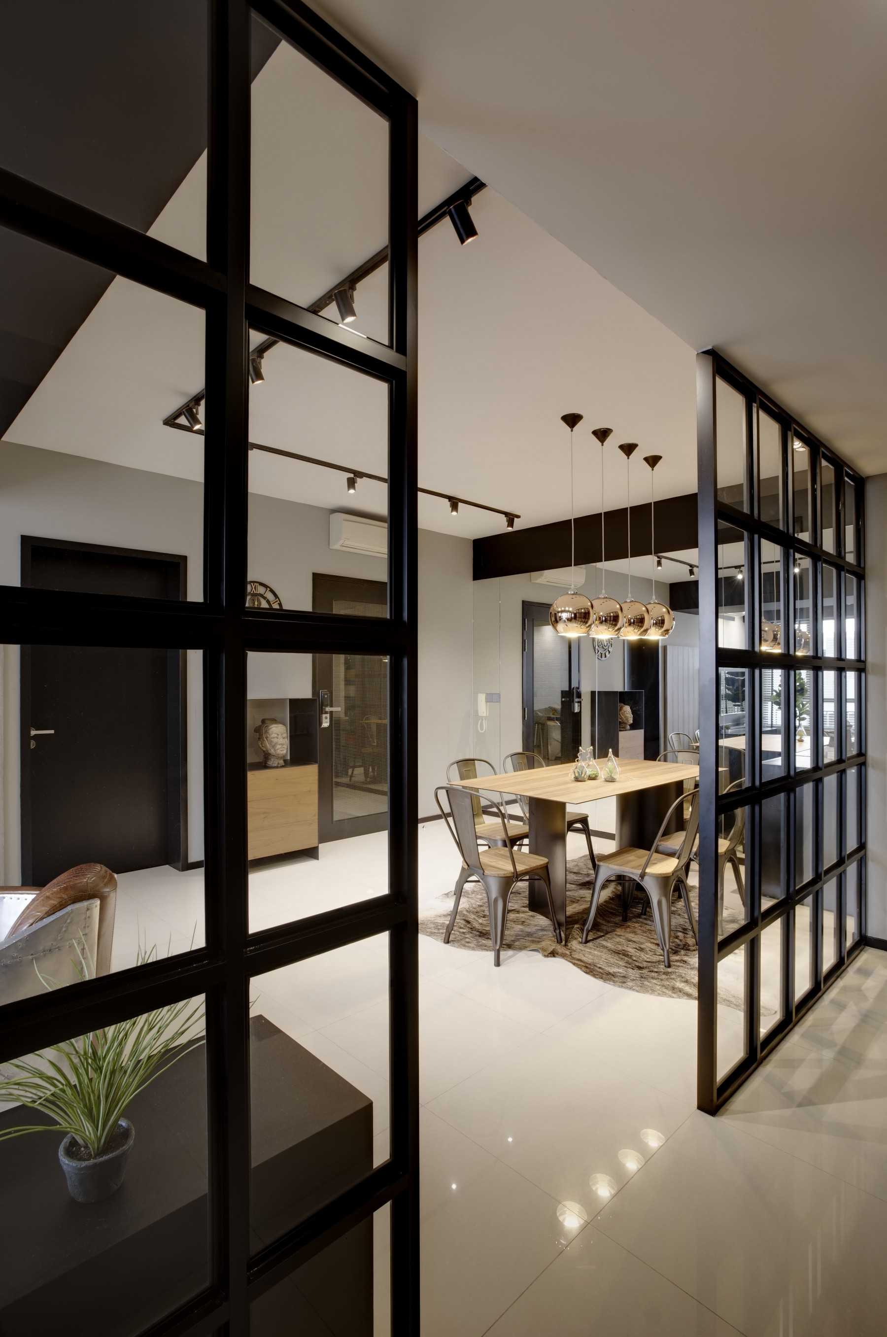 Modern Hallway with Artwork and Room Divider