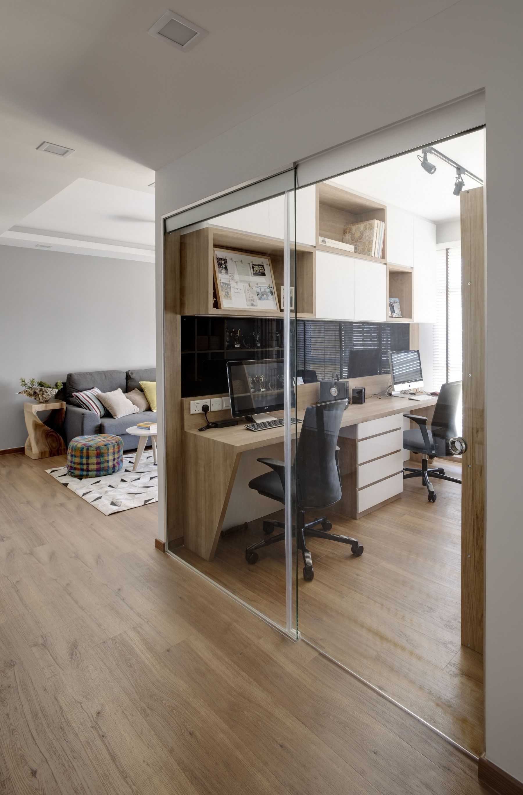 Scandinavian Office with Glass Door and Desk