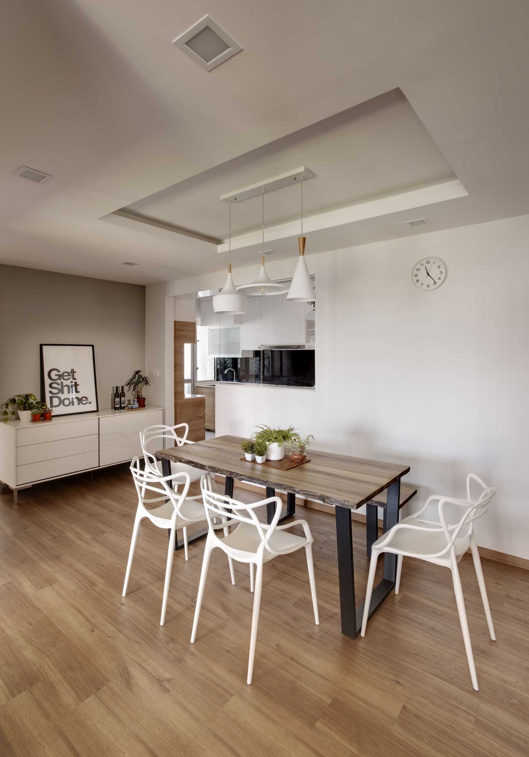 Scandinavian Dining Room with Vinyl Flooring and Ceiling Light