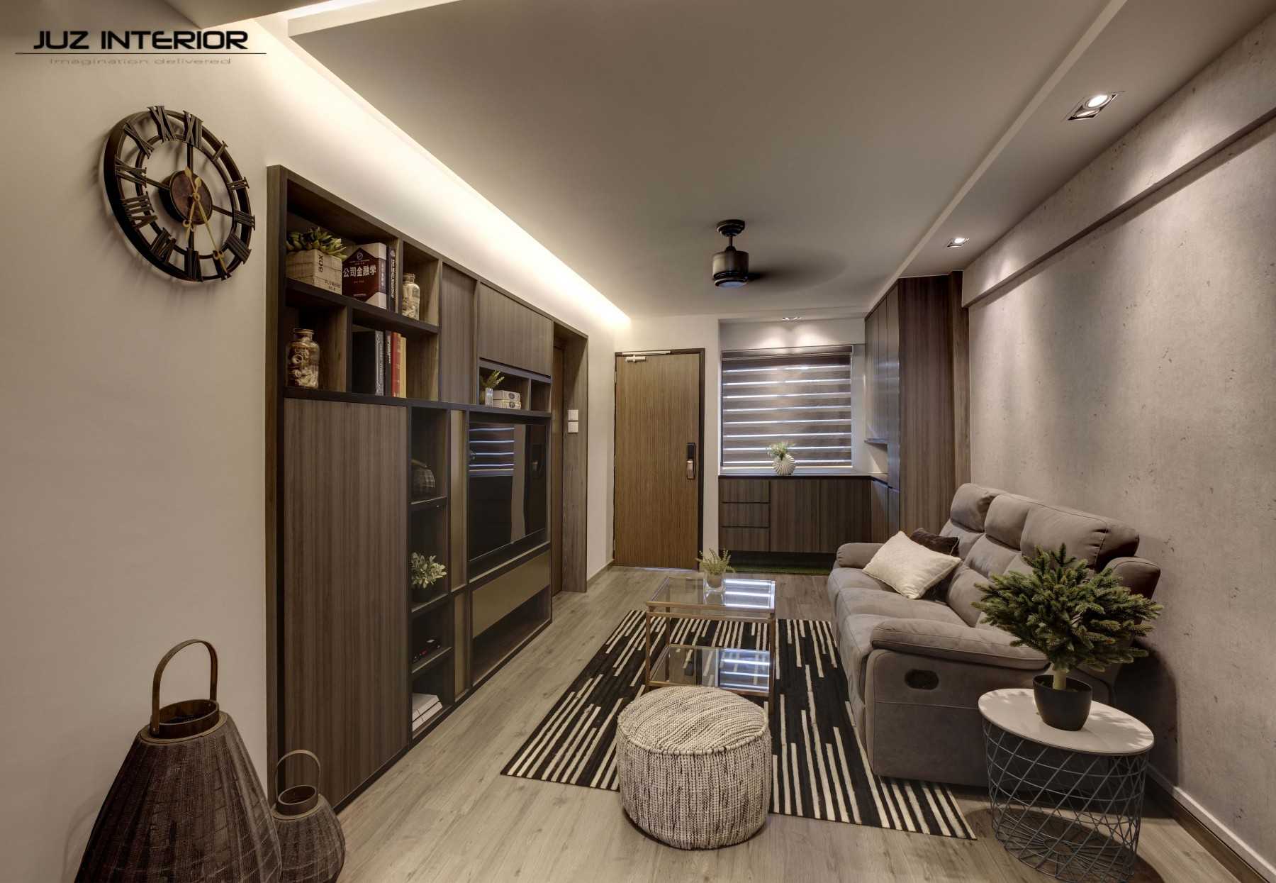 Contemporary Living Room with Cove Lighting and Ceiling Fan