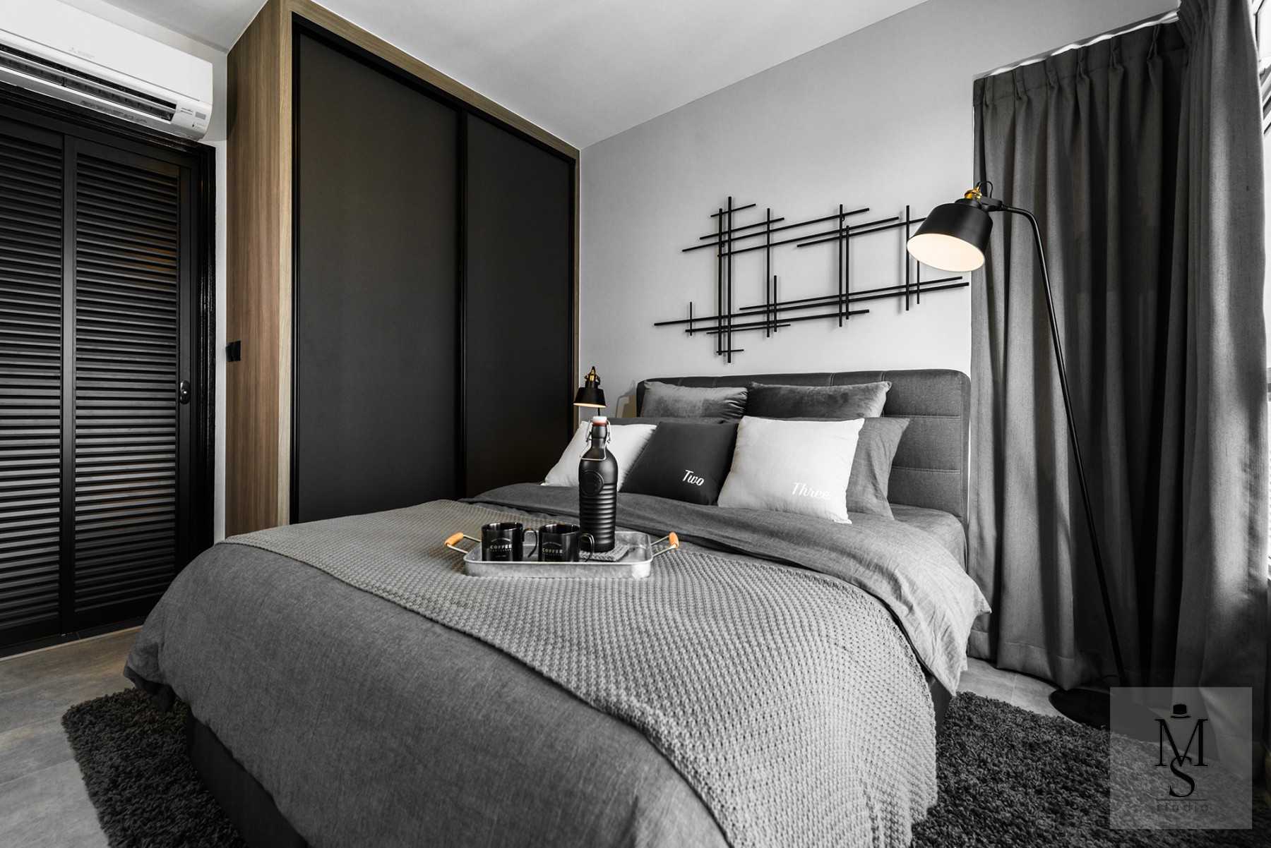 Industrial Bedroom with Marble Floor and Wardrobe