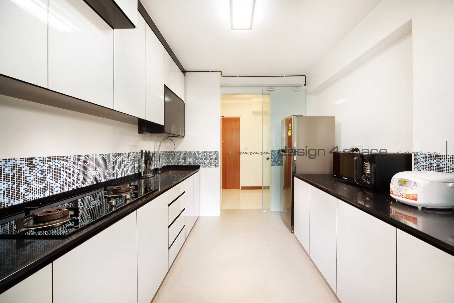 Minimalist Kitchen with Granite Floor and Kitchen Window