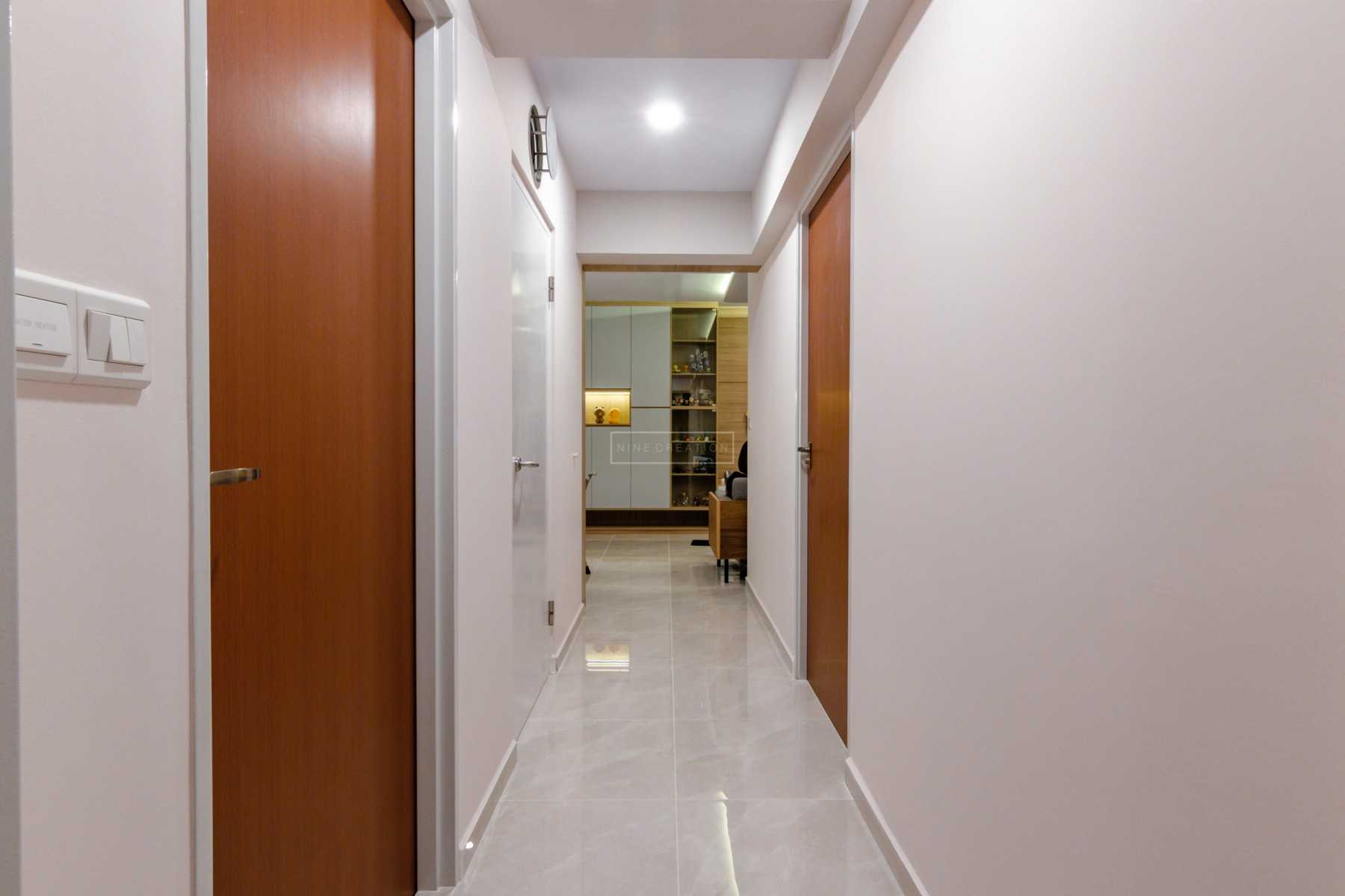 Scandinavian Hallway with Bookshelf and Artwork