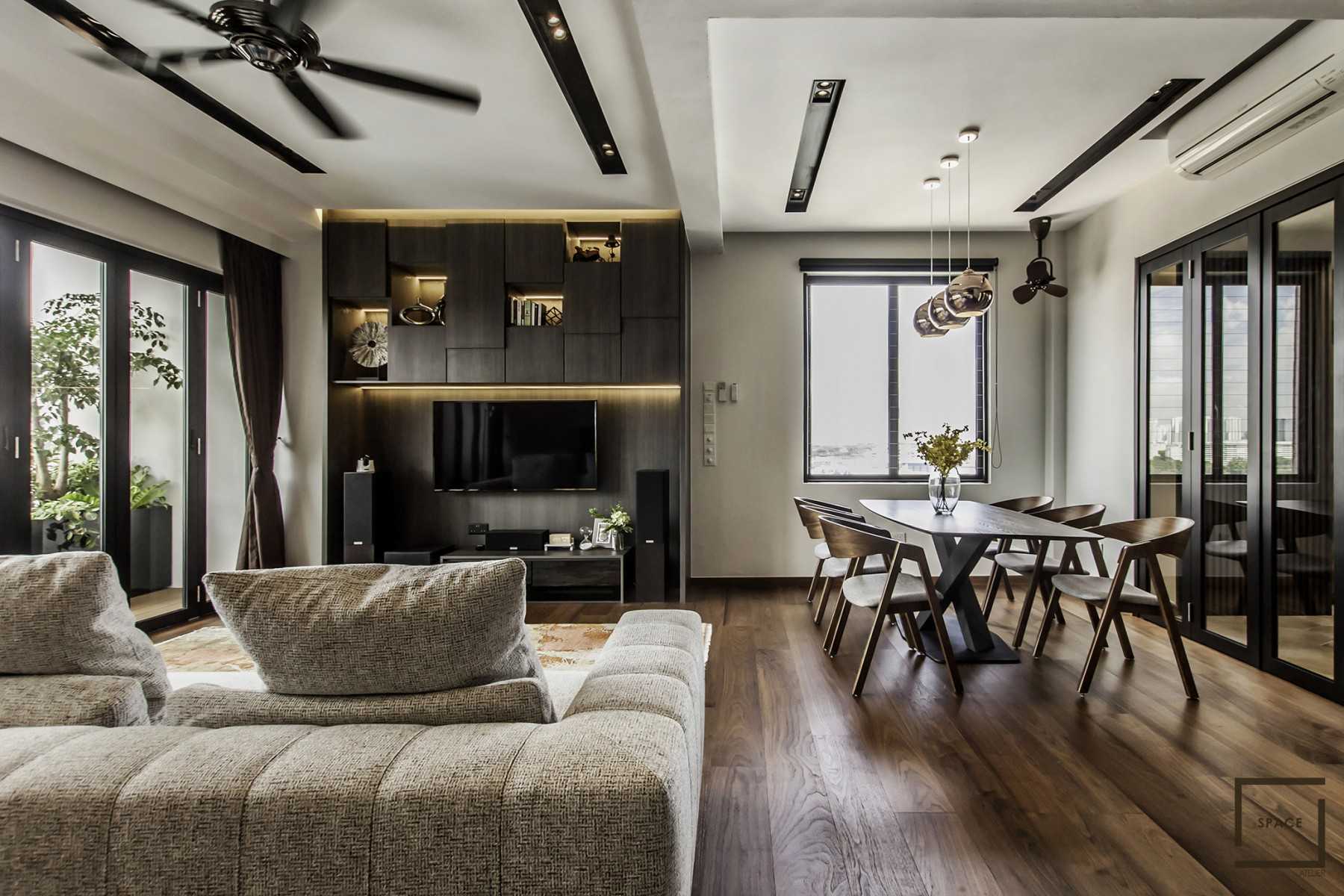 Contemporary Living Room with Vinyl Flooring and TV Console