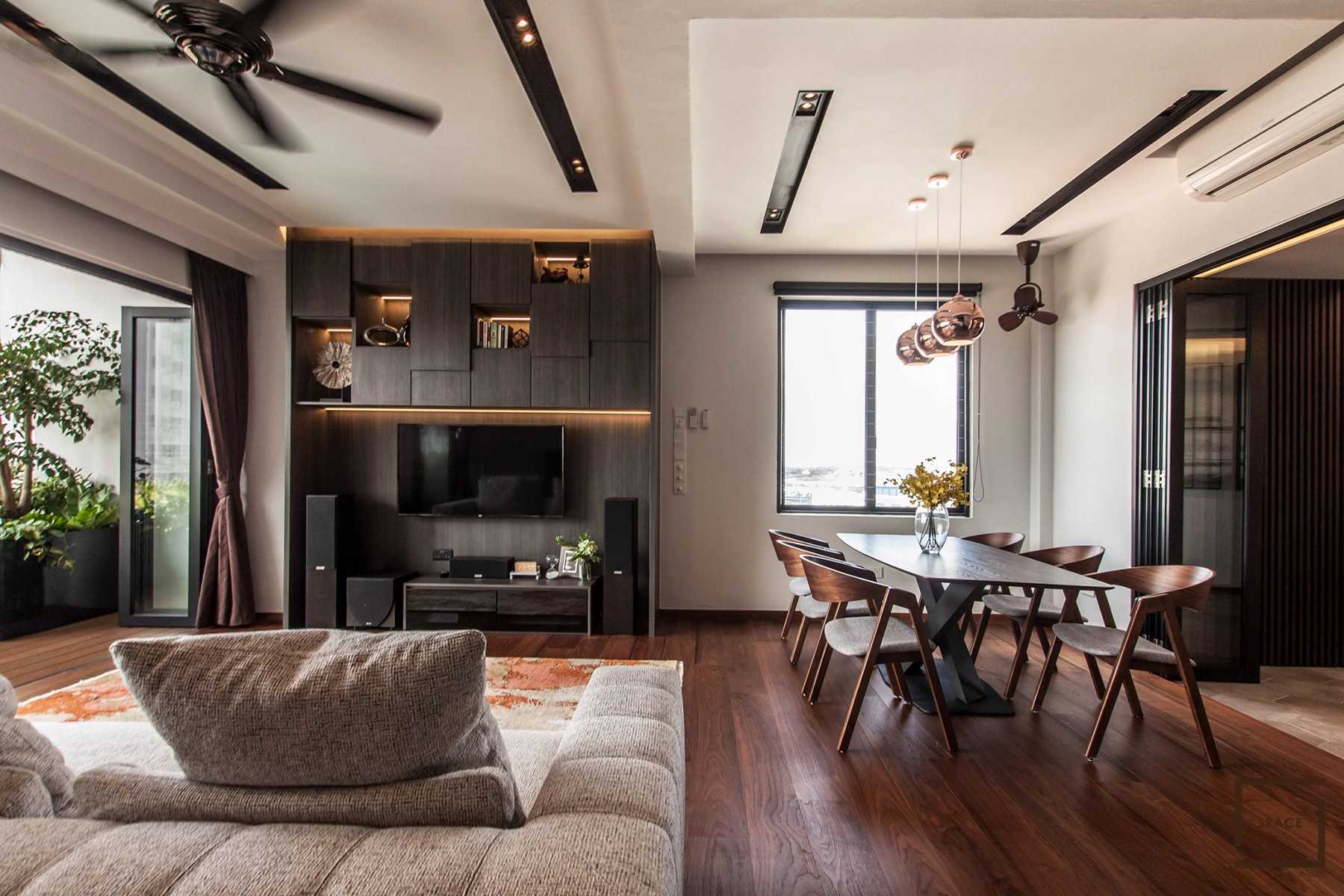 Contemporary Living Room with Vinyl Flooring and TV Console