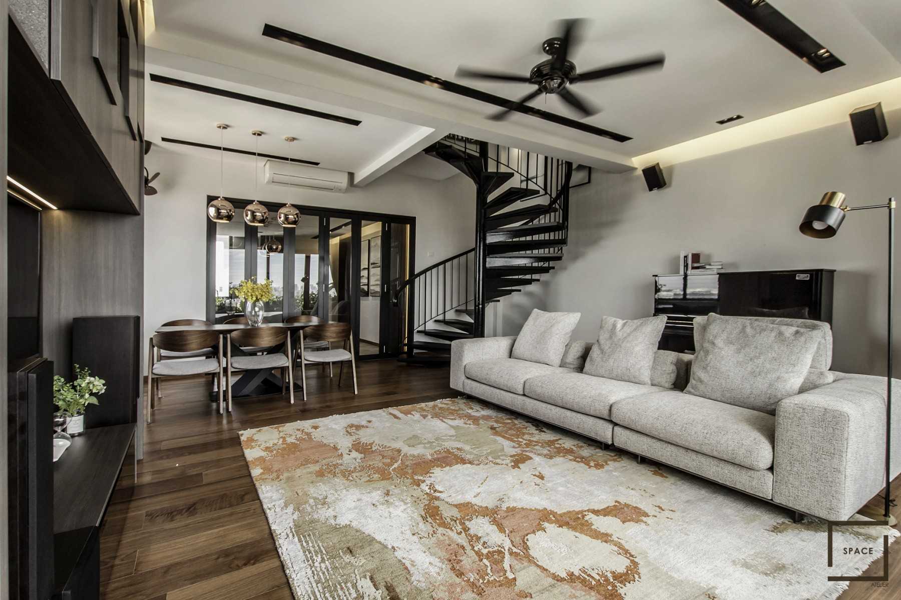 Contemporary Living Room with Vinyl Flooring and TV Console