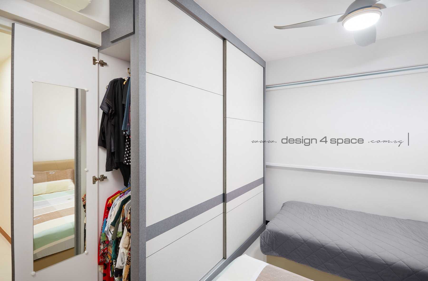 Contemporary Bedroom with Herringbone Tiling and Drop Ceiling