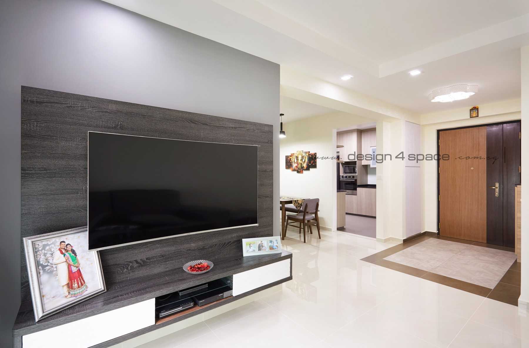 Contemporary Living Room with Parquet Floor and TV Console