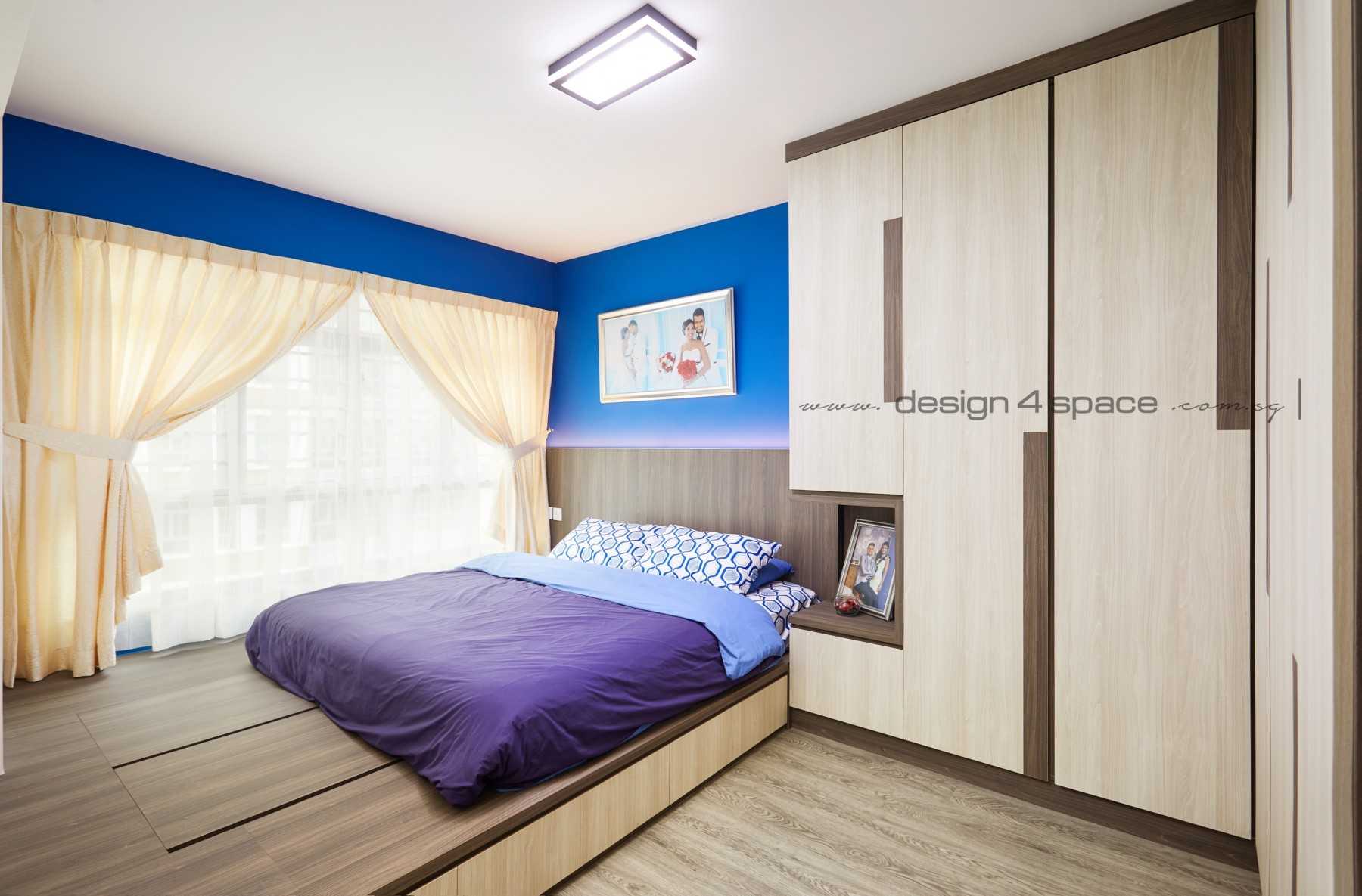 Contemporary Bedroom with Wood Flooring and Drop Light