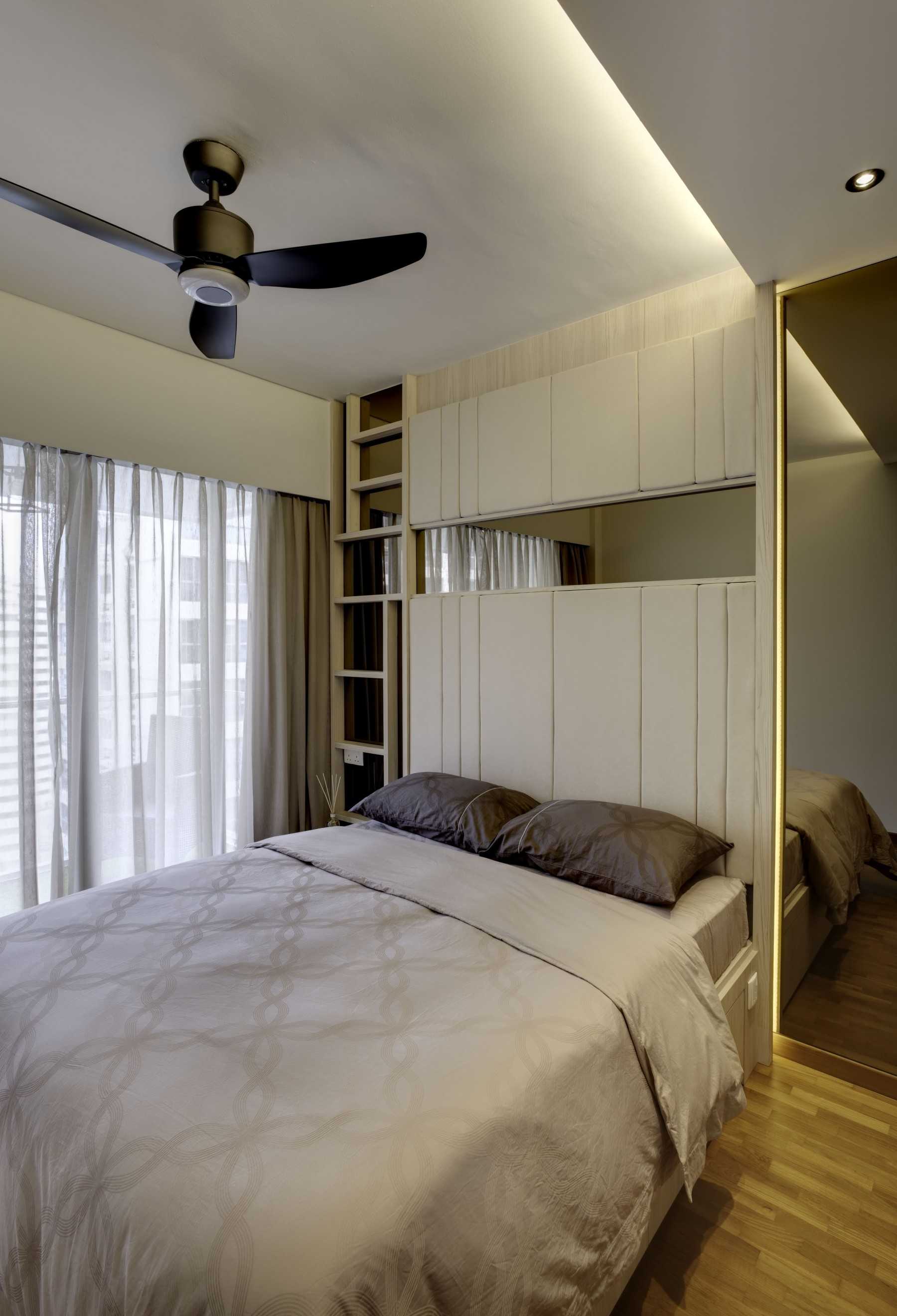 Scandinavian Bedroom with Parquet Floor and Cove Lighting