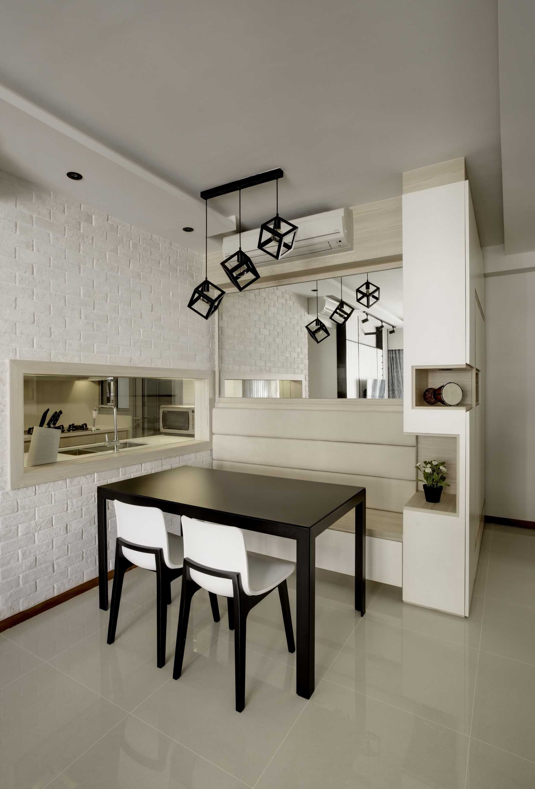 Scandinavian Dining Room with Feature Wall and Cove Lighting