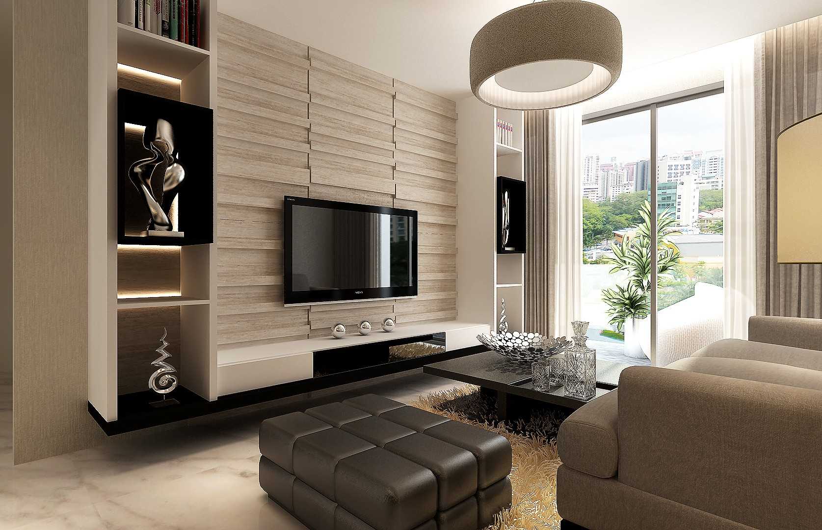 Modern Living Room with Marble Floor and TV Console
