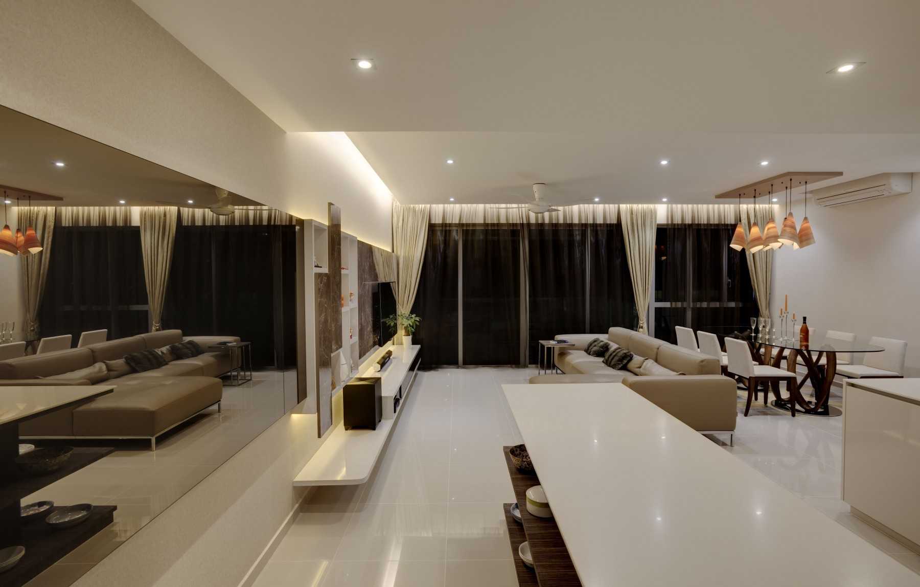 Contemporary Living Room with Homogeneous Tiles and TV Console