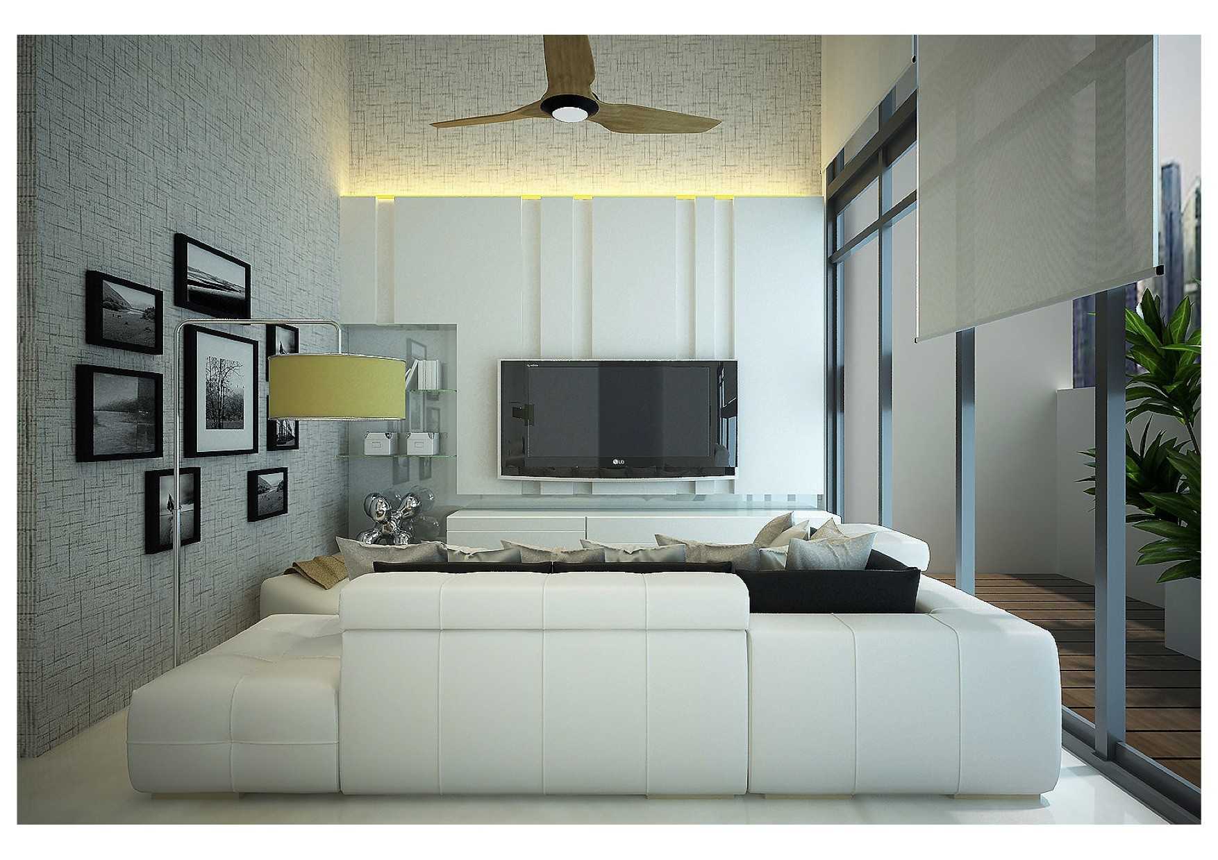 Modern Living Room with Homogeneous Tiles and TV Console