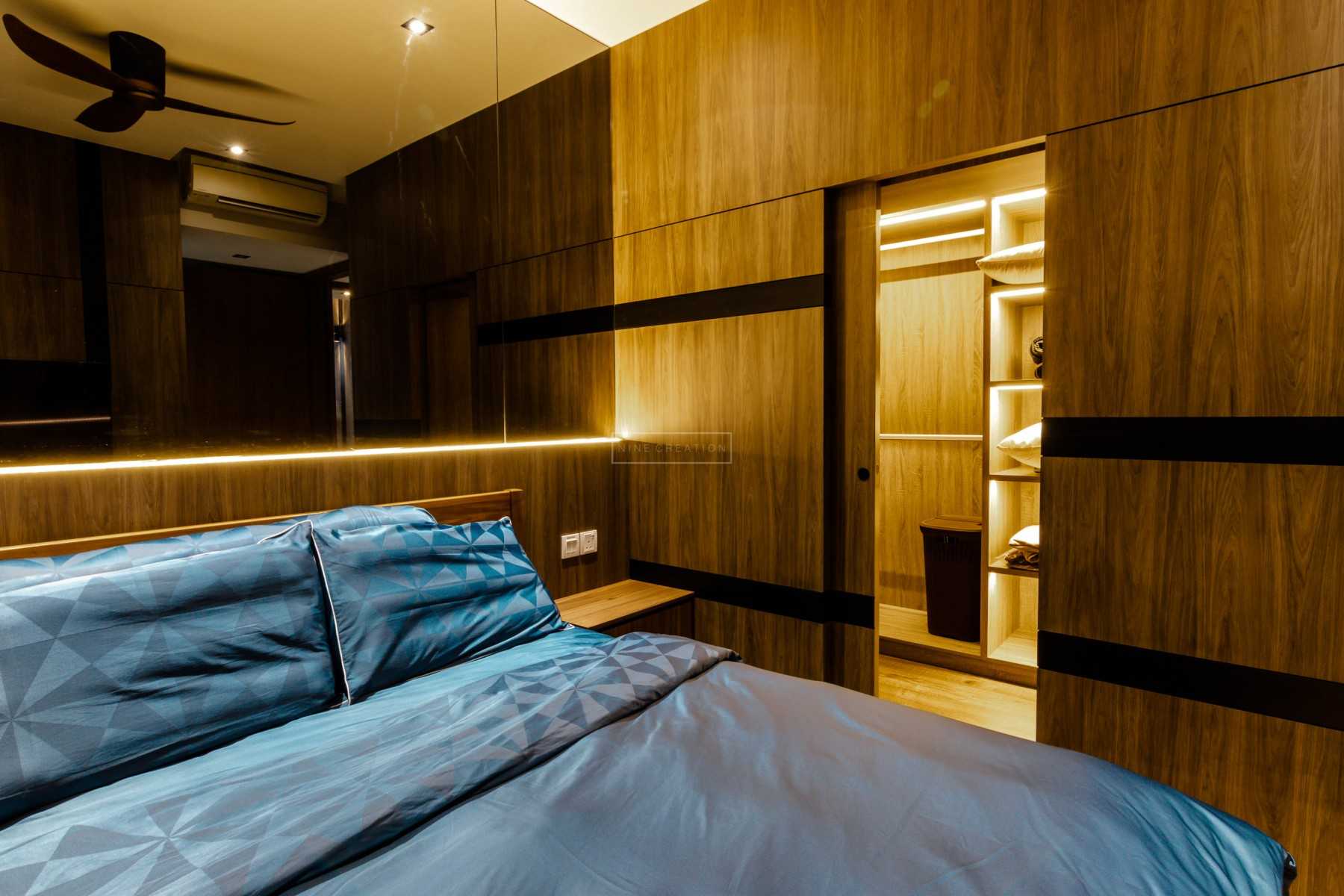 Industrial Bedroom with Cove Lighting and Wardrobe