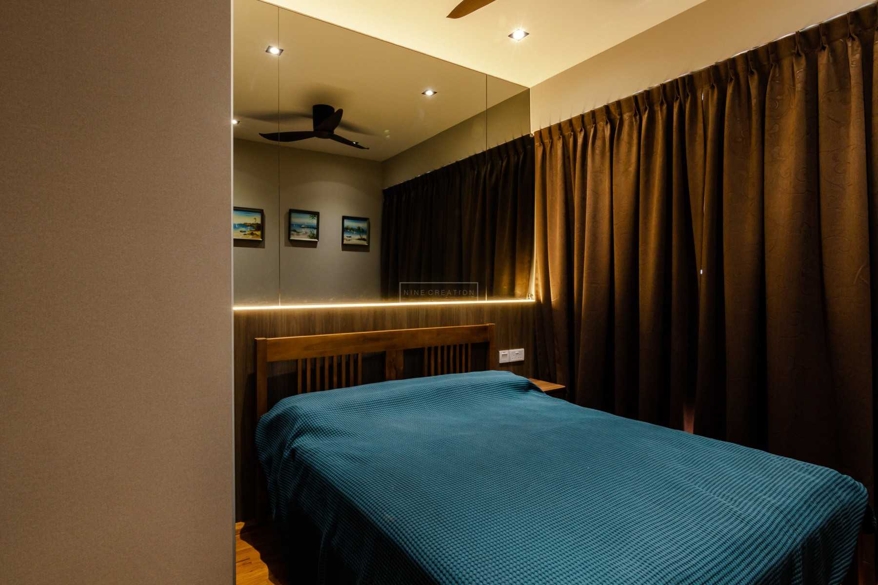 Industrial Bedroom with Wood Flooring and Drop Ceiling