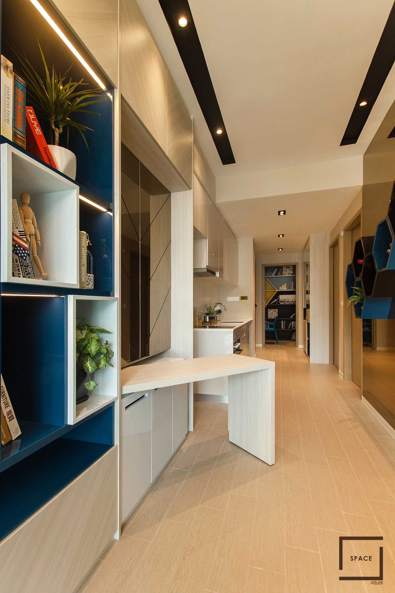 Contemporary Living Room with TV Console and Drop Light