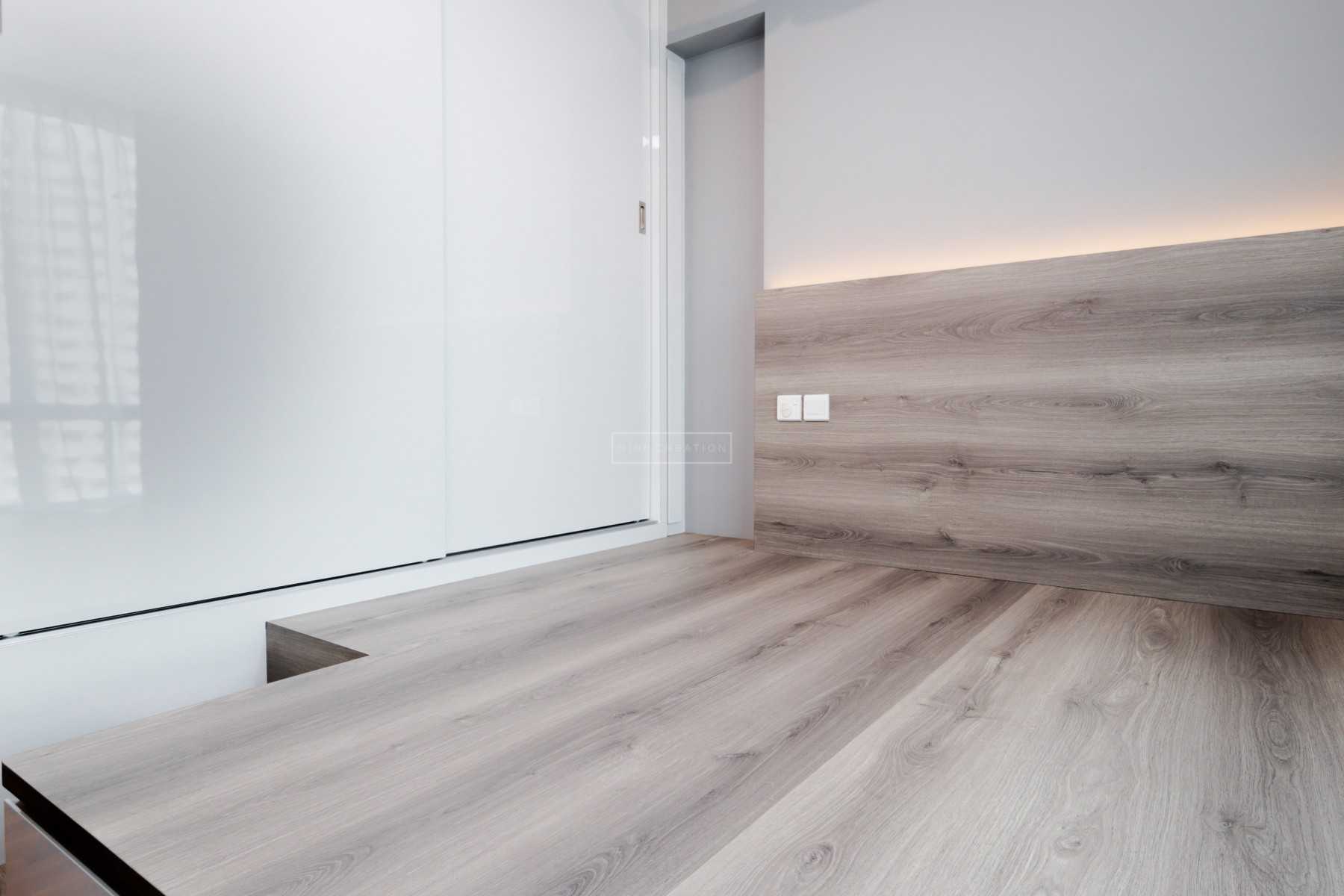 Contemporary Bedroom with Platform Bed and Vinyl Flooring