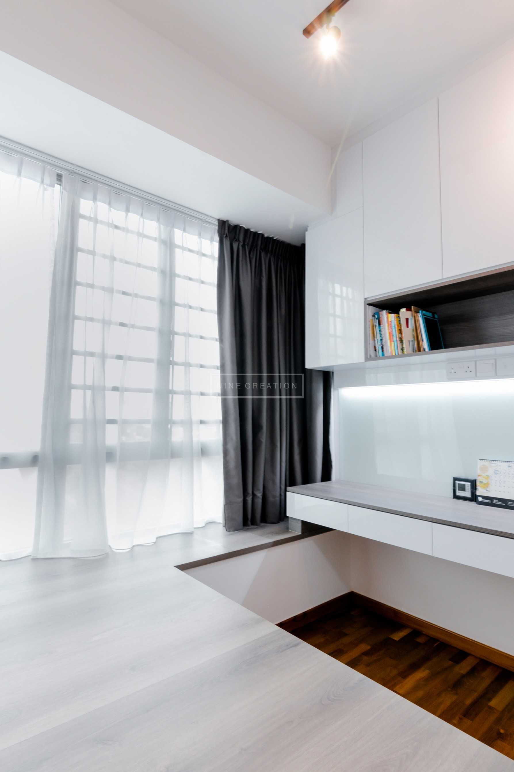 Contemporary Bedroom with Bookshelf and Platform Bed