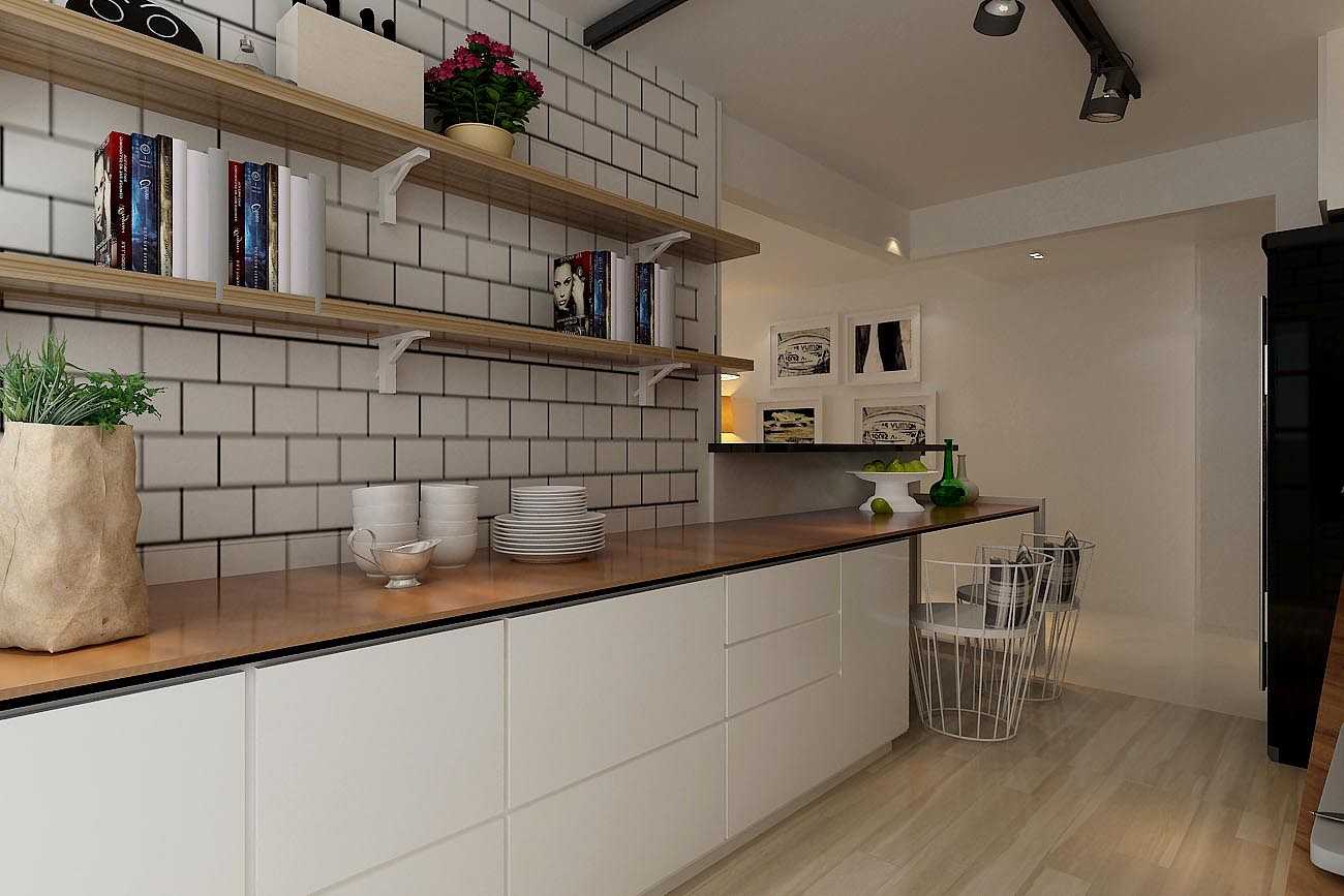 Scandinavian Kitchen with Herringbone Tiling and Open Kitchen