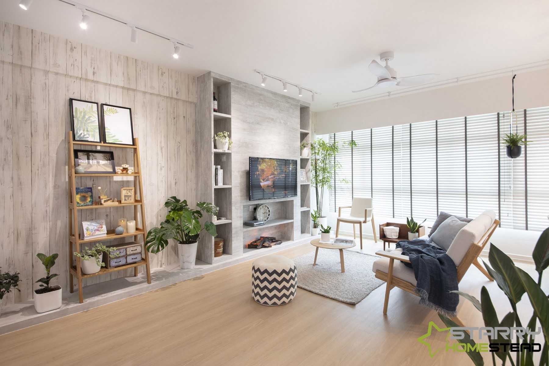 Country Living Room with TV Console and Feature Wall