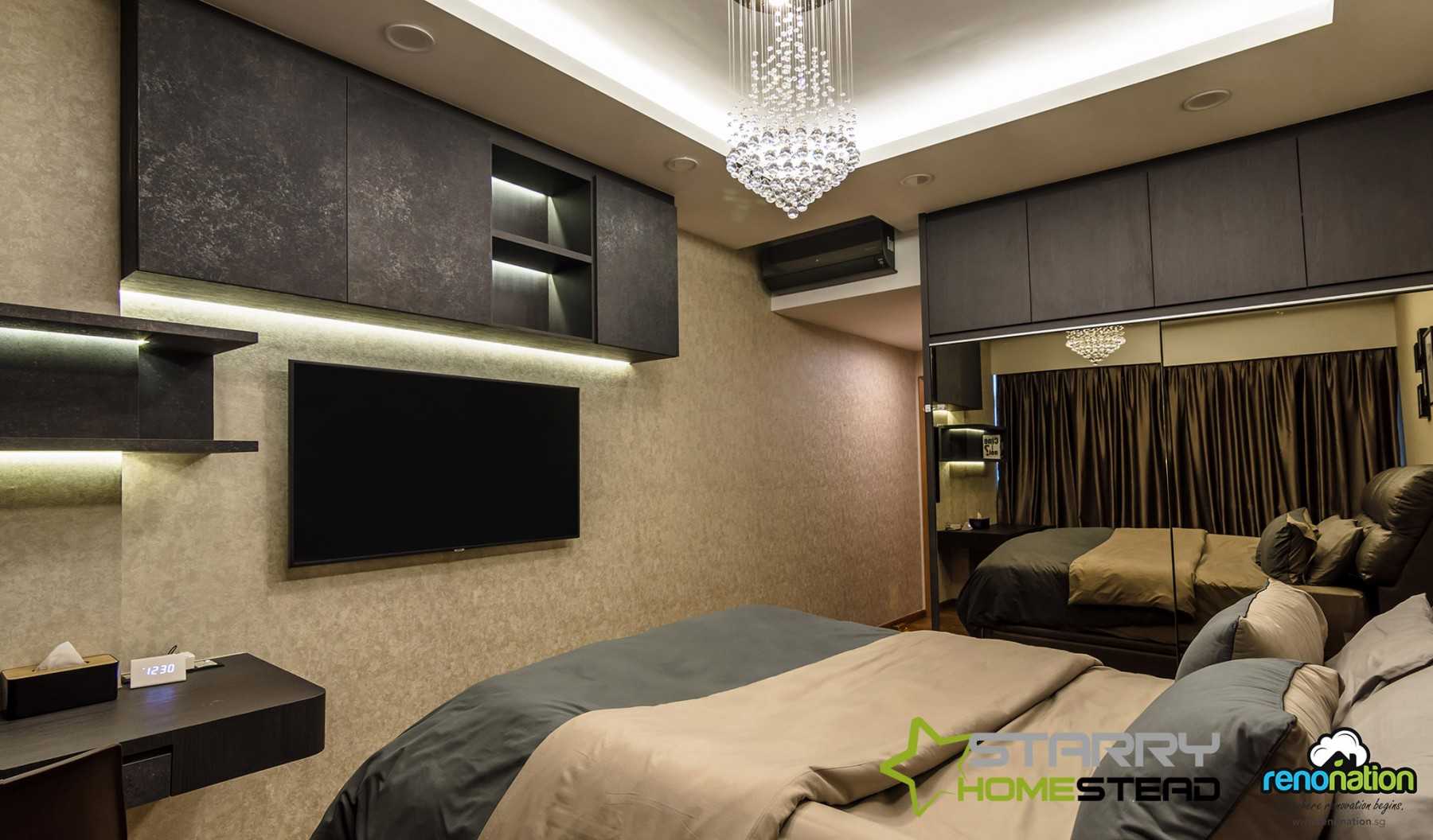 Contemporary Bedroom with Wardrobe and Wall Shelves