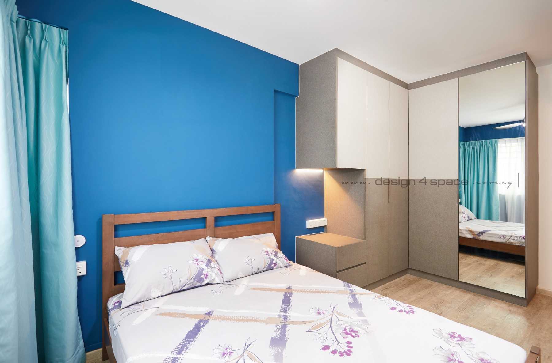Industrial Bedroom with Wood Flooring and Built-in Bed