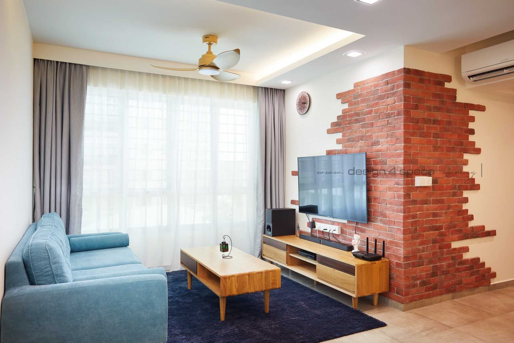 Industrial Living Room with Parquet Floor and Marble Floor