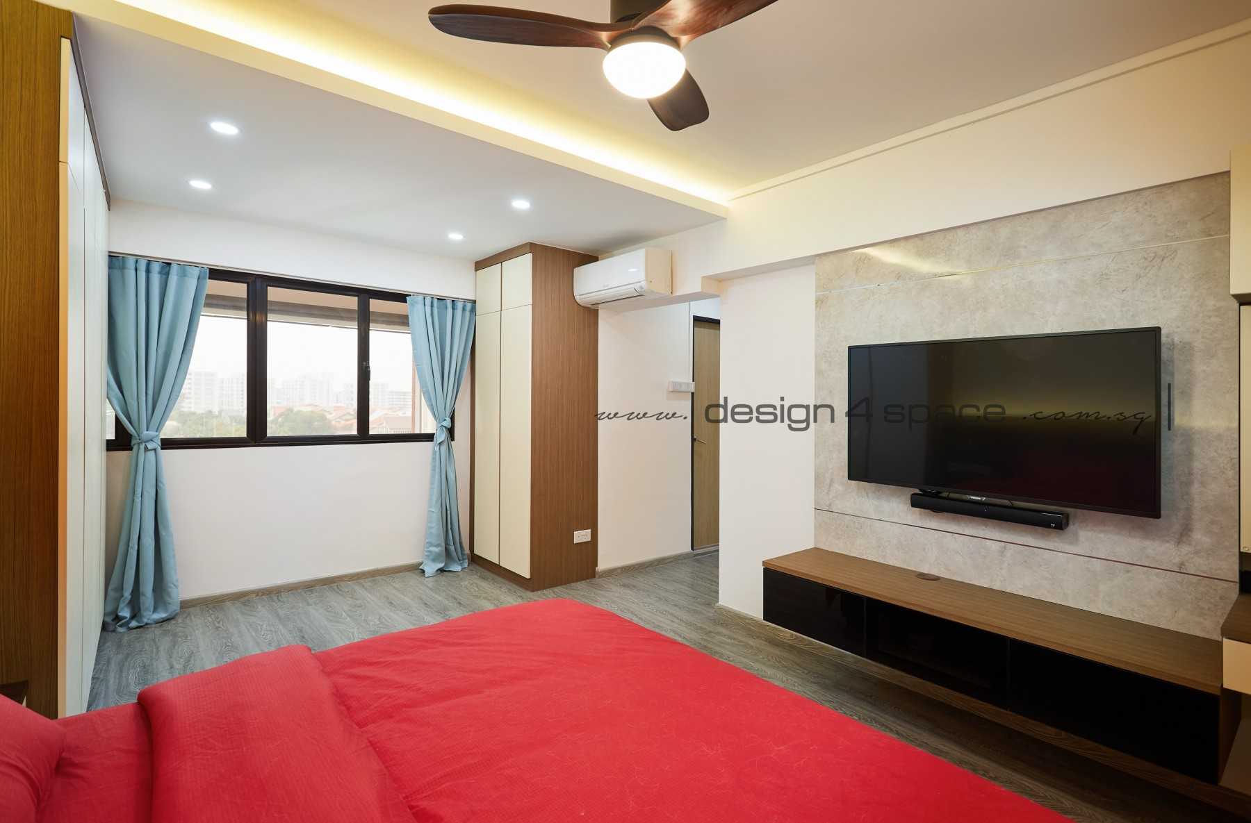 Contemporary Bedroom with TV Console and Feature Wall