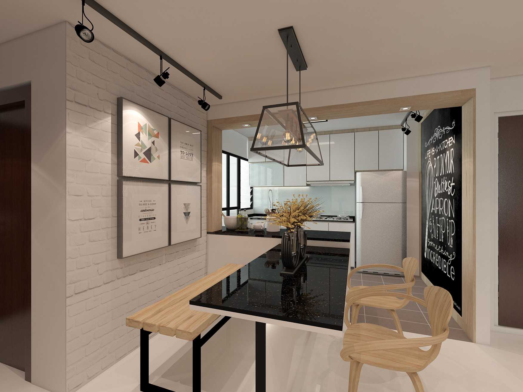 Scandinavian Dining Room with Feature Wall and Brick Feature Wall