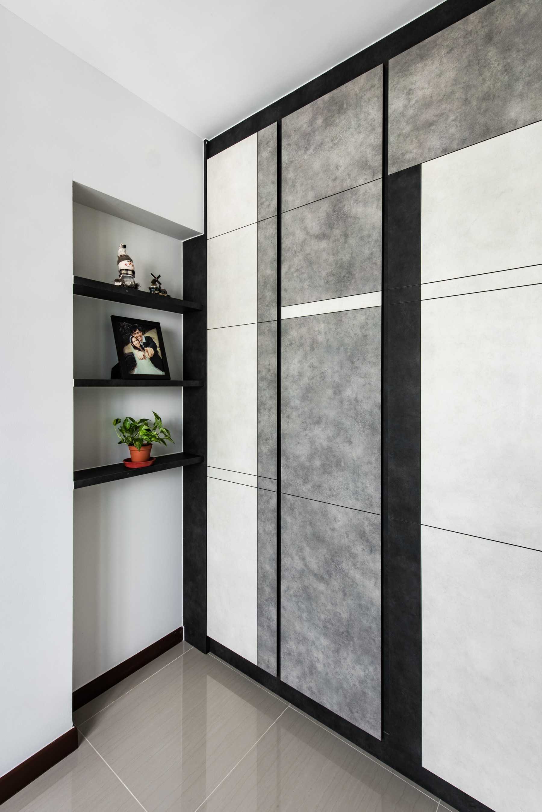 Contemporary Bedroom with Homogeneous Tiles and Wardrobe